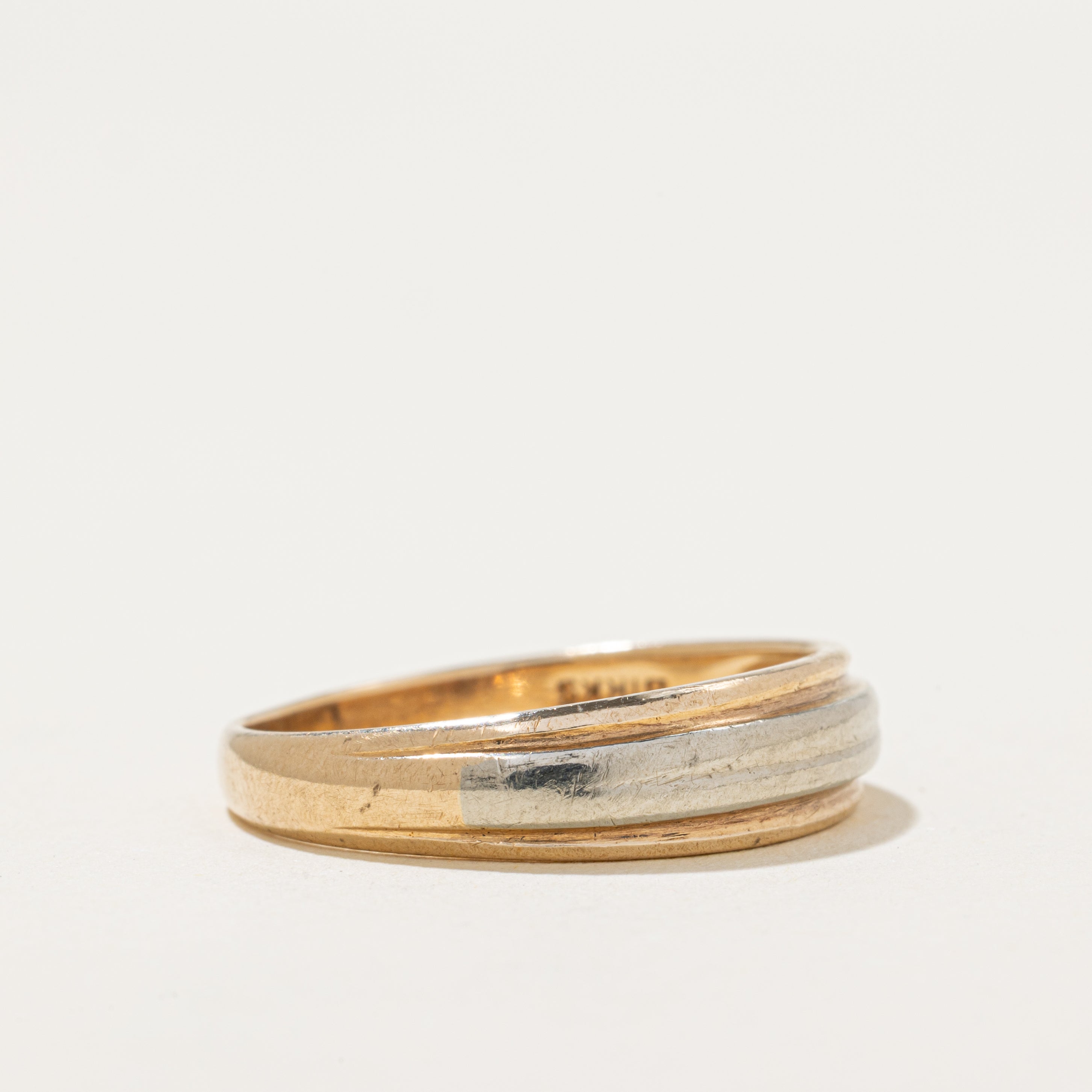 'Birks' 10k Two Tone Gold Grooved Ring | SZ 9.5