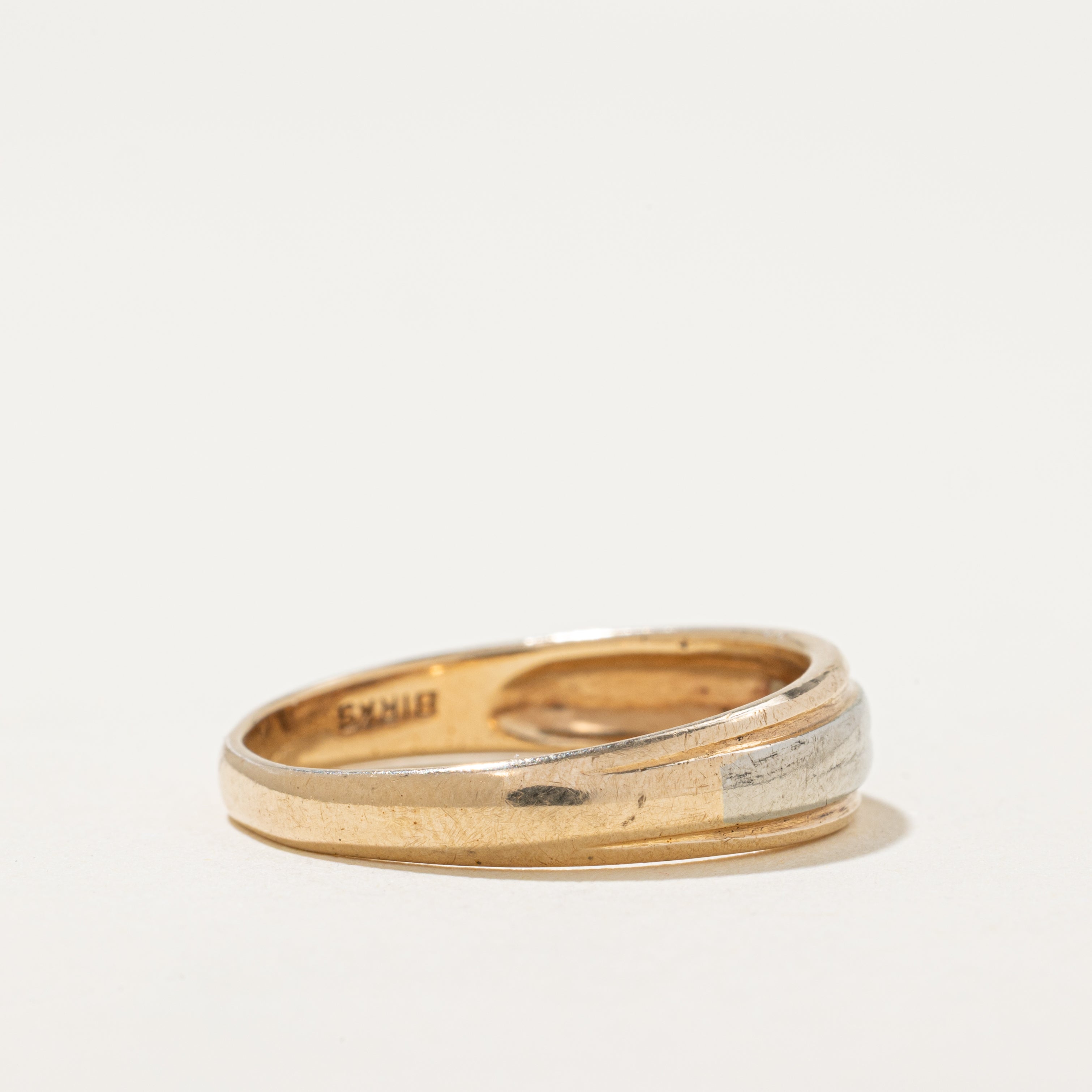'Birks' 10k Two Tone Gold Grooved Ring | SZ 9.5