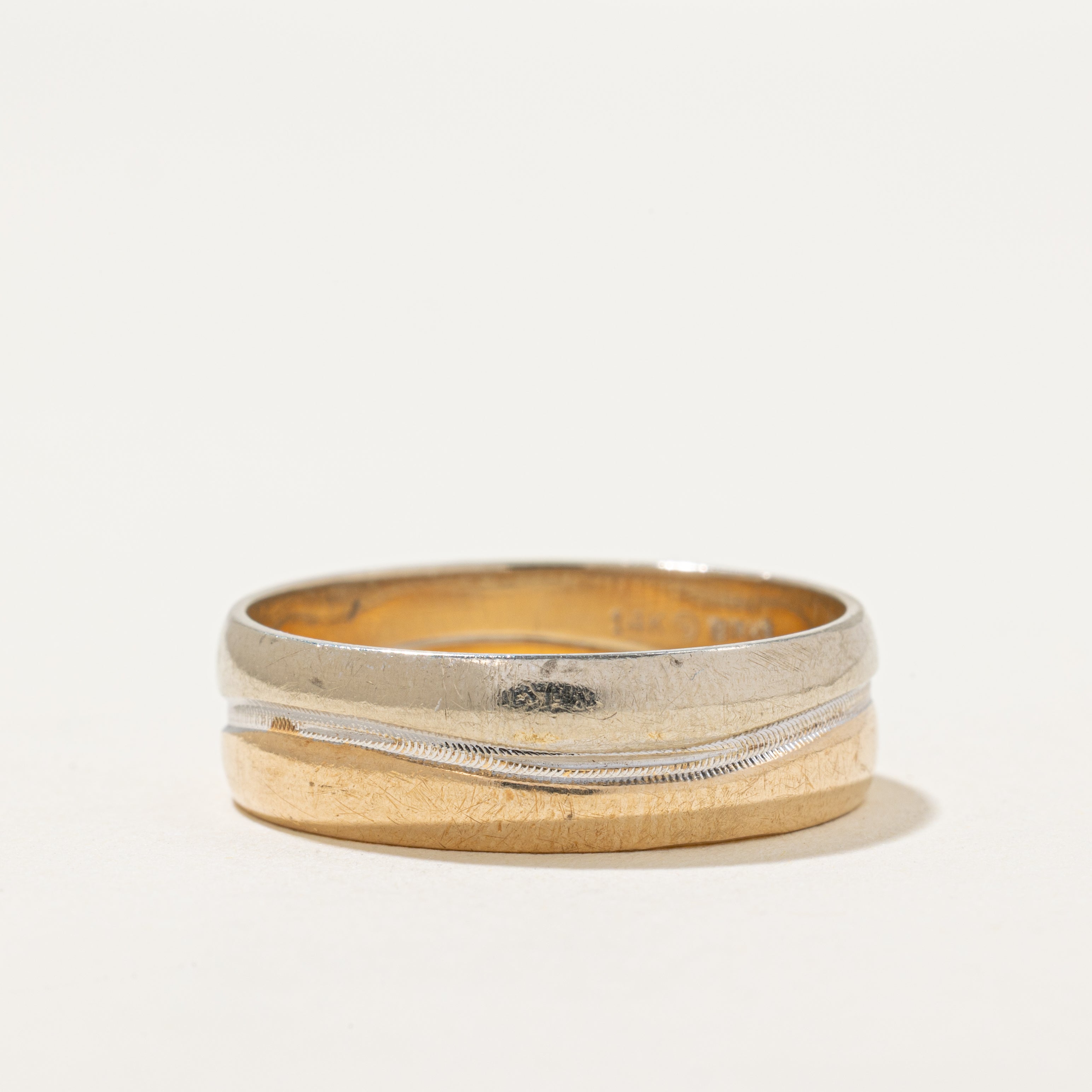 'Birks' 14k Two Tone Gold Milgrain Wave Band | 6.75mm | SZ 12