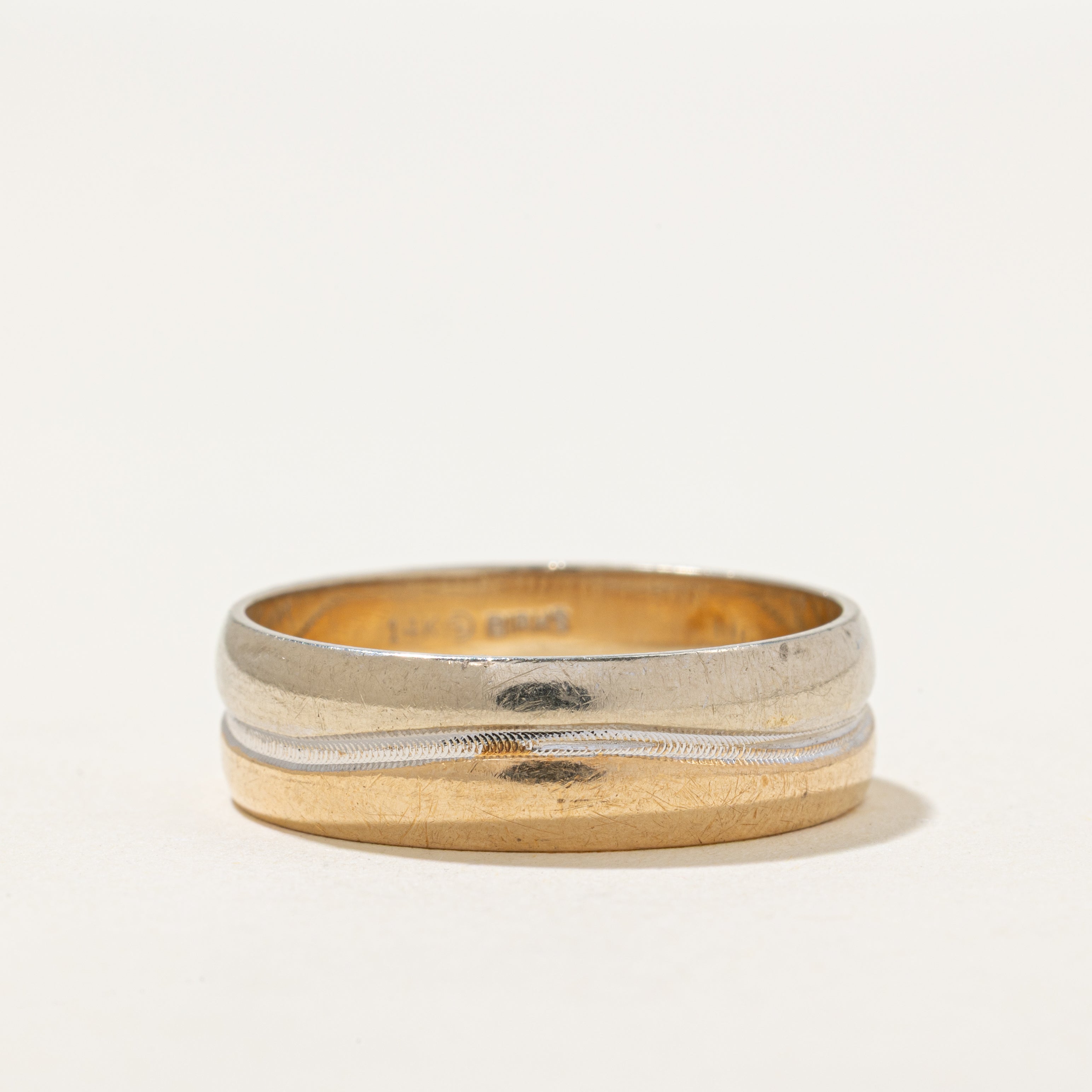 'Birks' 14k Two Tone Gold Milgrain Wave Band | 6.75mm | SZ 12
