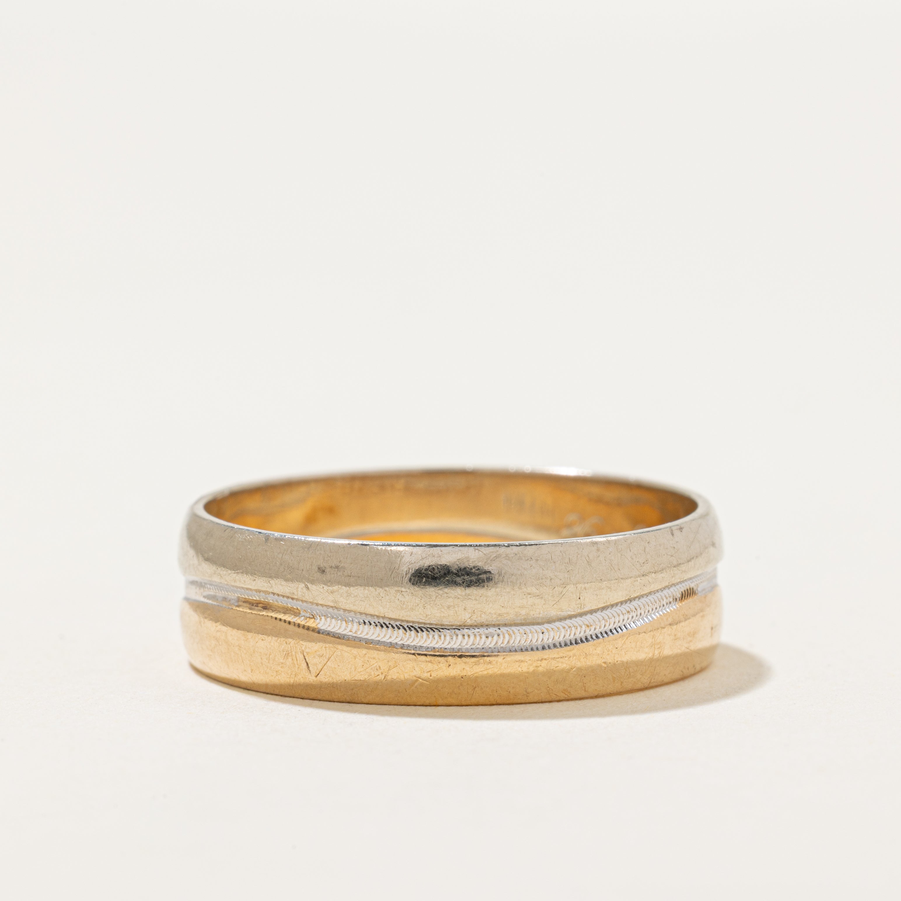 'Birks' 14k Two Tone Gold Milgrain Wave Band | 6.75mm | SZ 12
