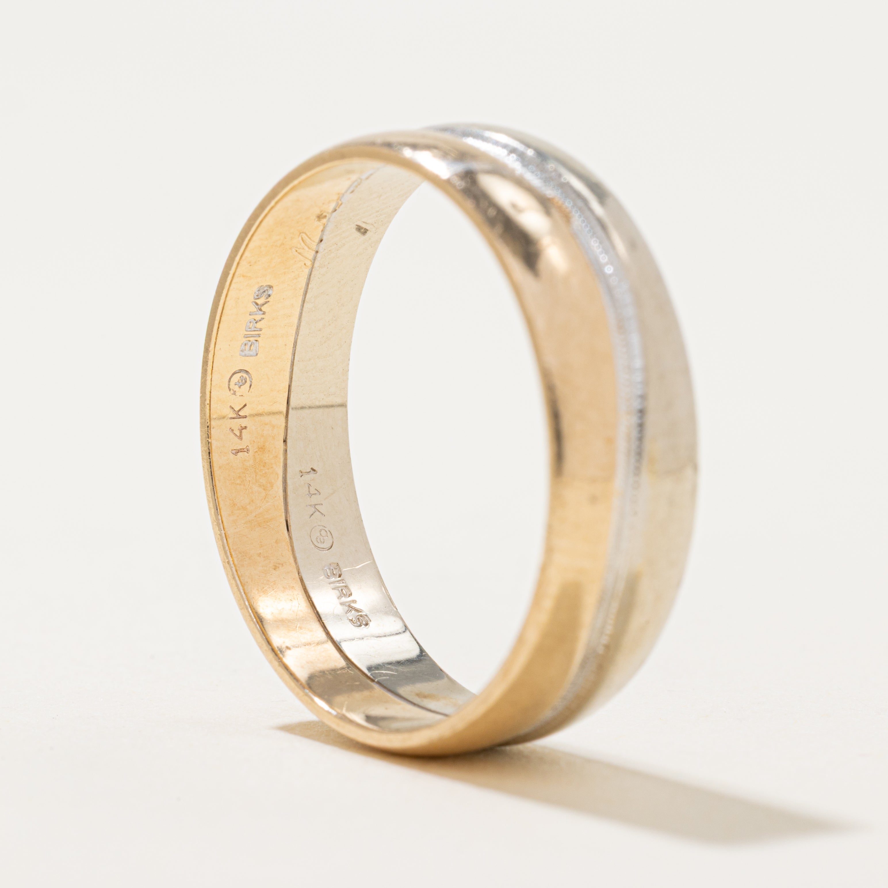 'Birks' 14k Two Tone Gold Milgrain Wave Band | 6.75mm | SZ 12