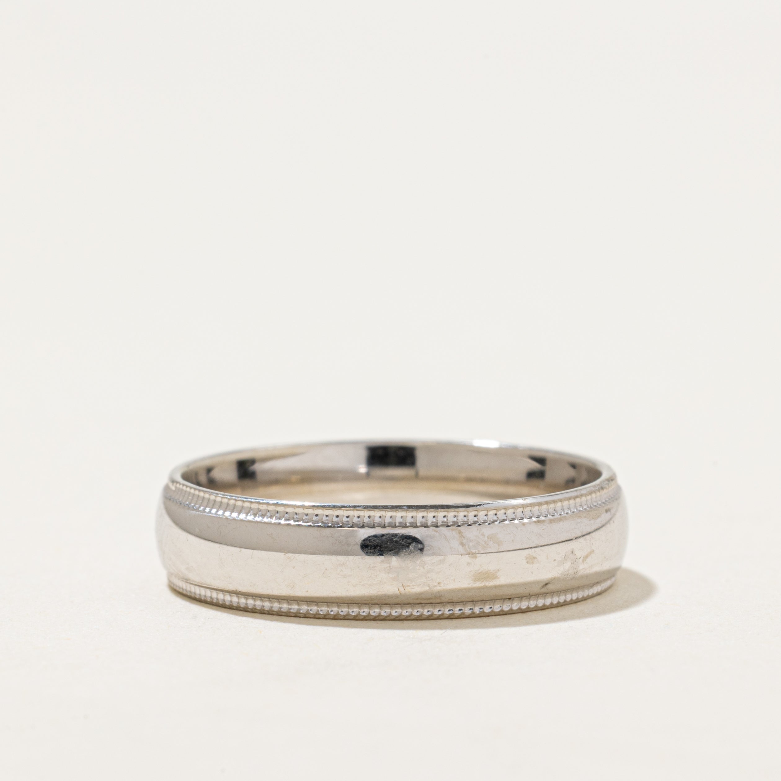 'Birks' 18k White Gold Milgrain Band | 5mm | SZ 8.5