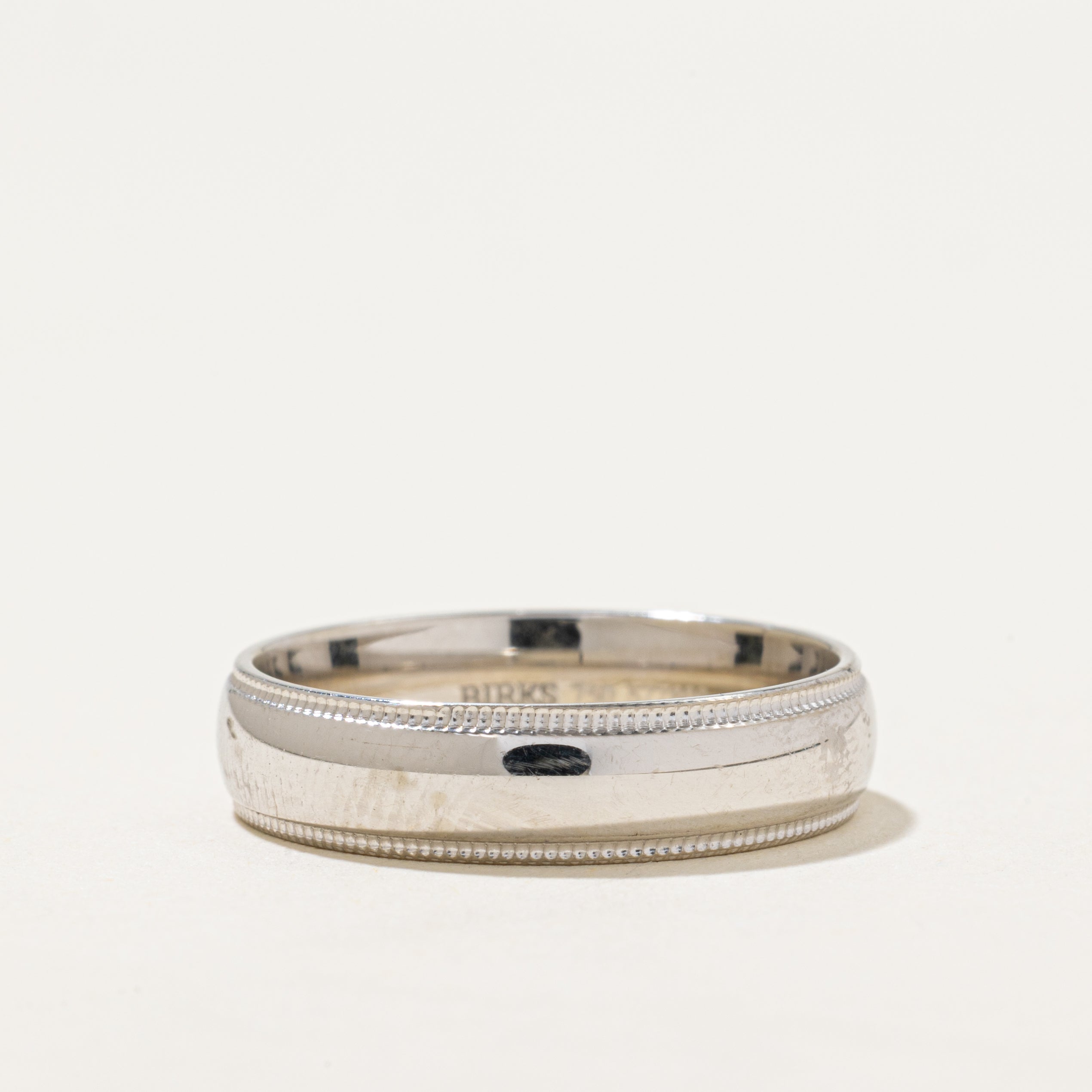 'Birks' 18k White Gold Milgrain Band | 5mm | SZ 8.5