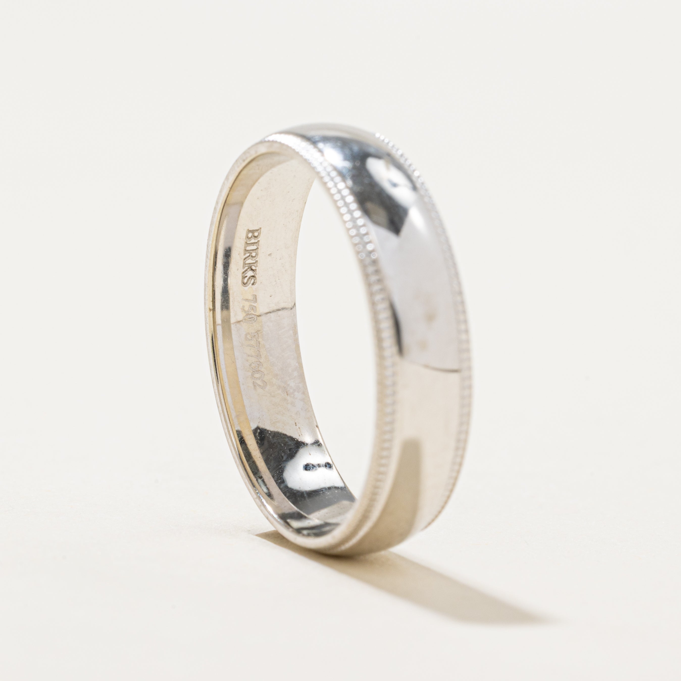 'Birks' 18k White Gold Milgrain Band | 5mm | SZ 8.5