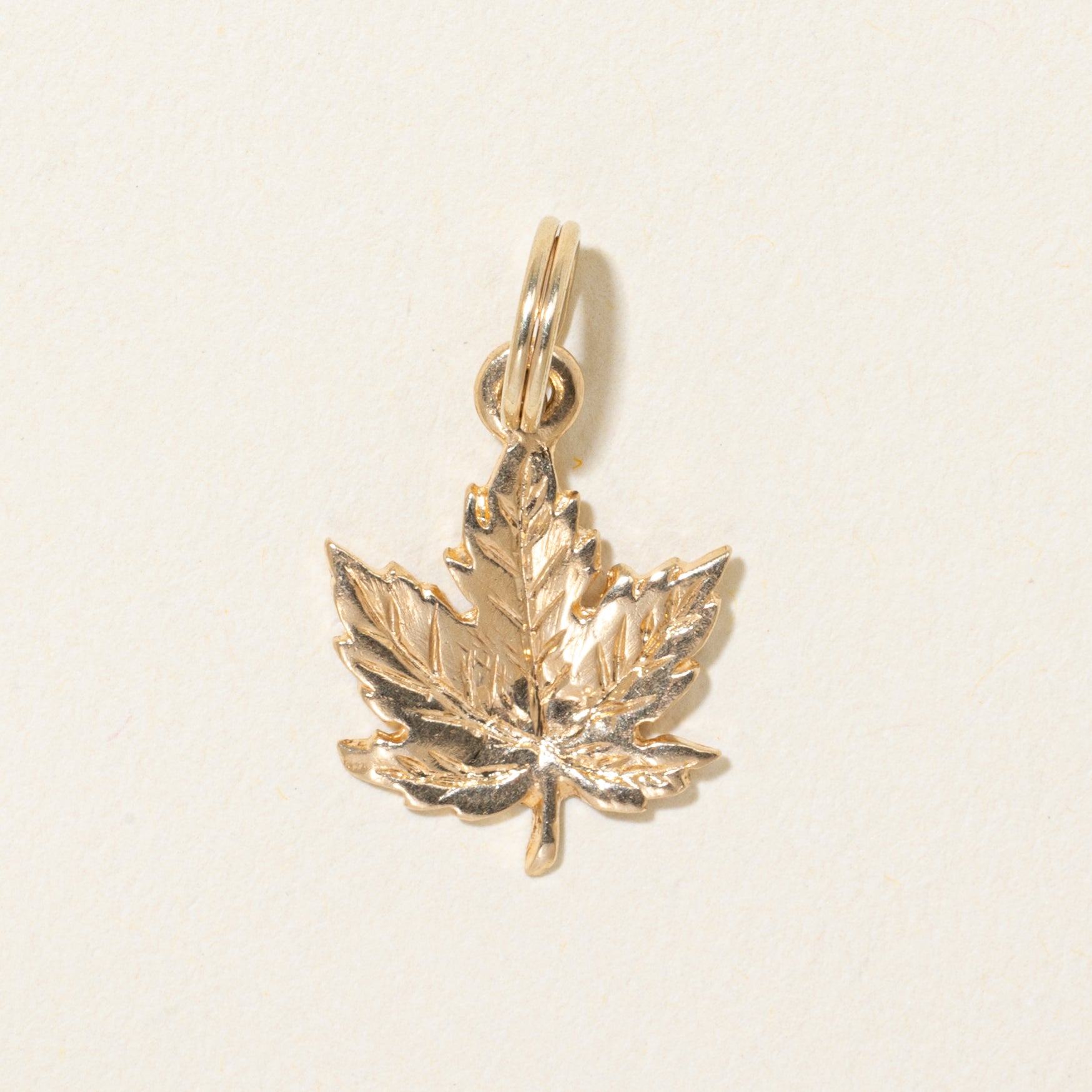 14k Yellow Gold Engraved Maple Leaf Charm