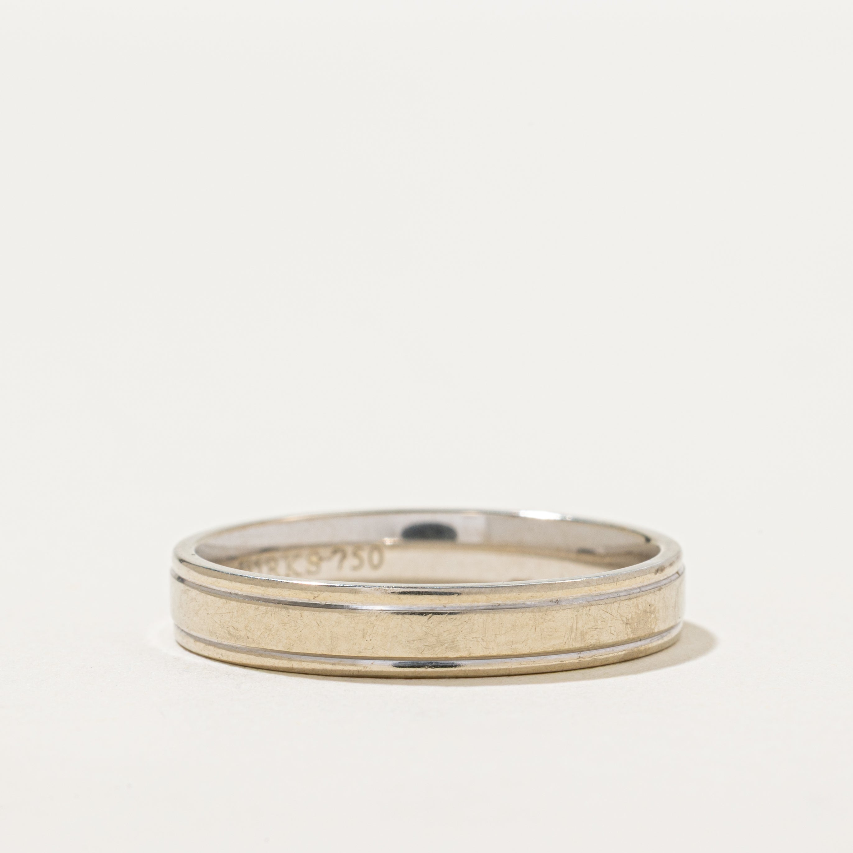 'Birks' 18k White Gold Grooved Band | 4mm | SZ 9.75