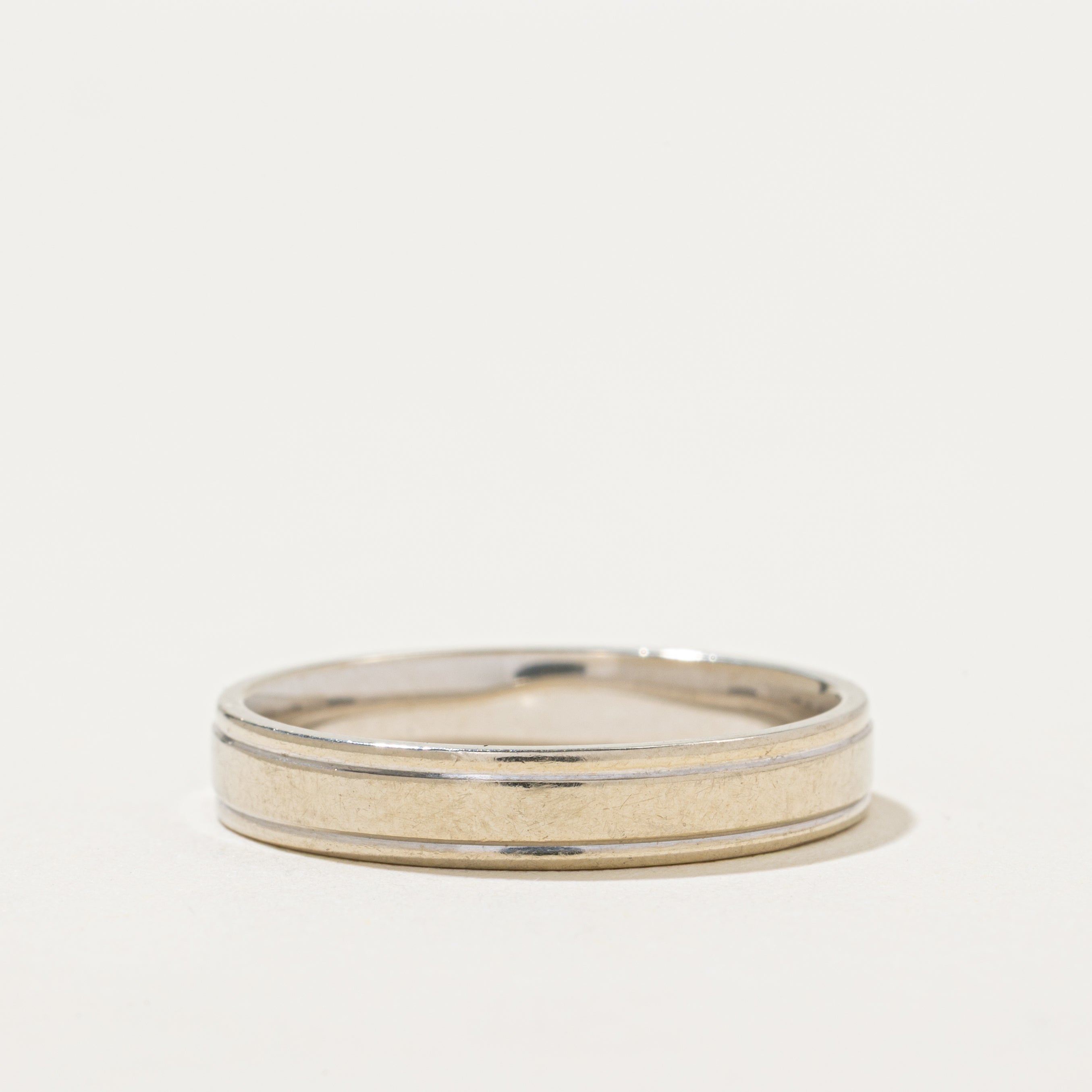 'Birks' 18k White Gold Grooved Band | 4mm | SZ 9.75
