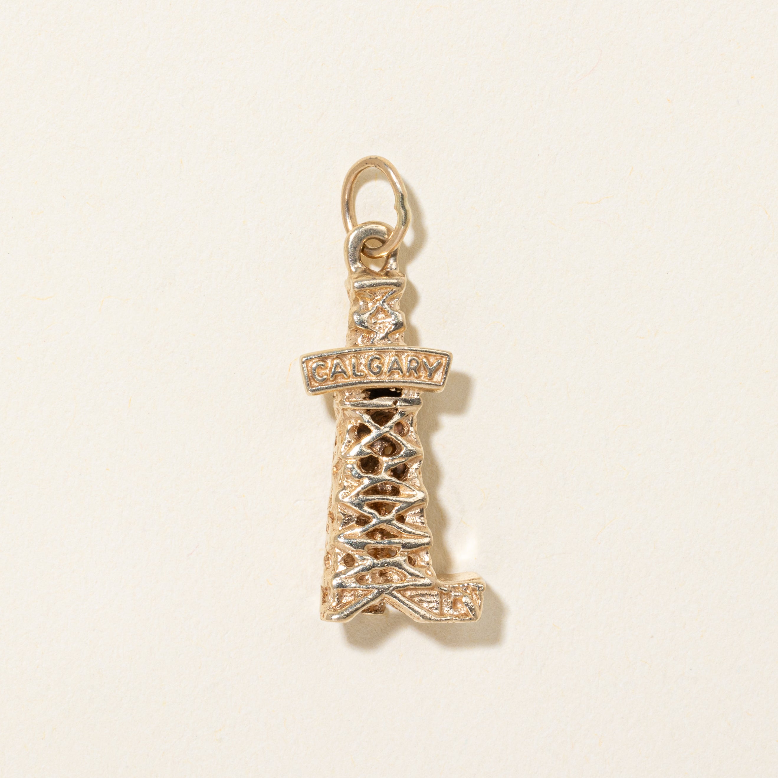 10k Yellow Gold Calgary Oil Derrick Building Charm