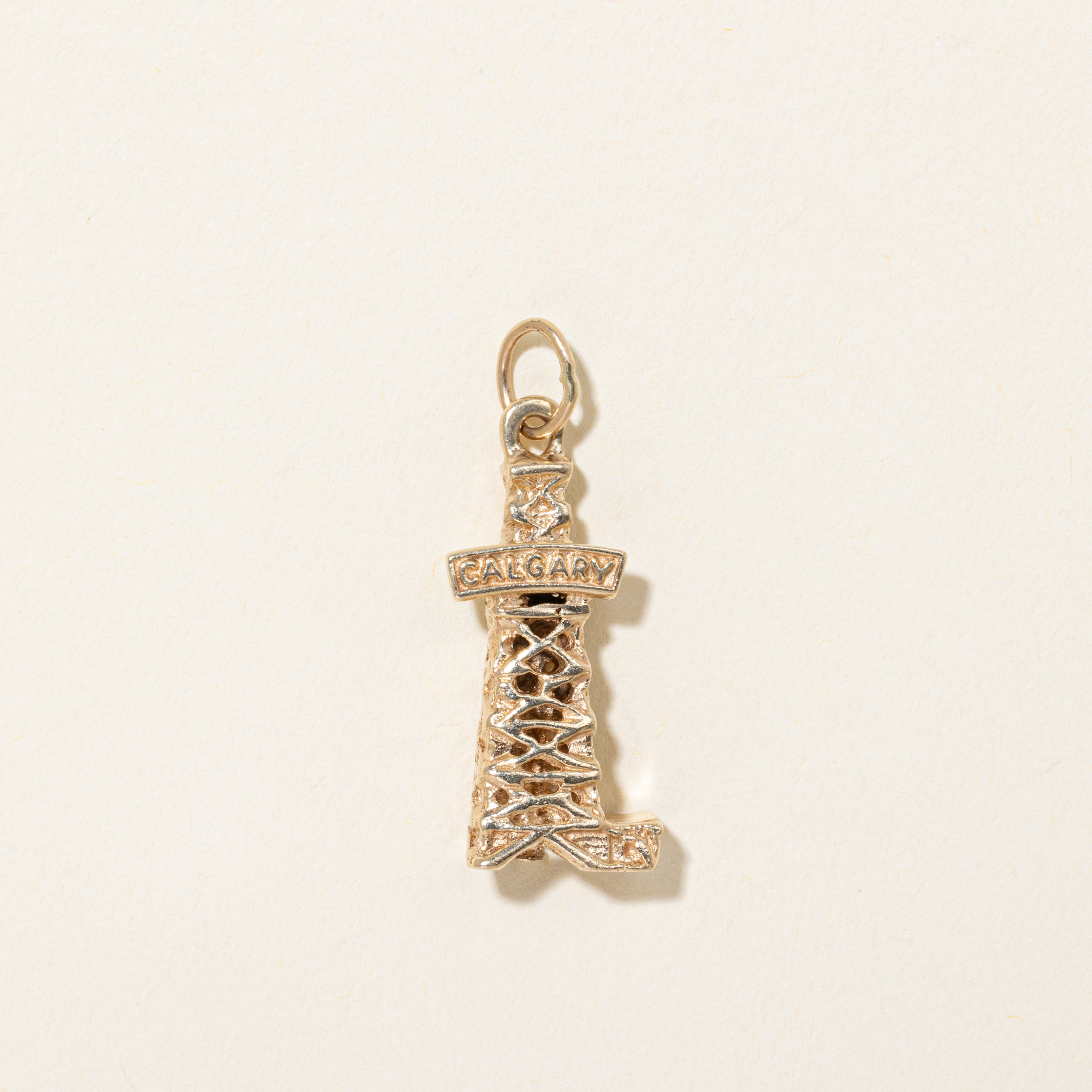 10k Yellow Gold Calgary Oil Derrick Building Charm