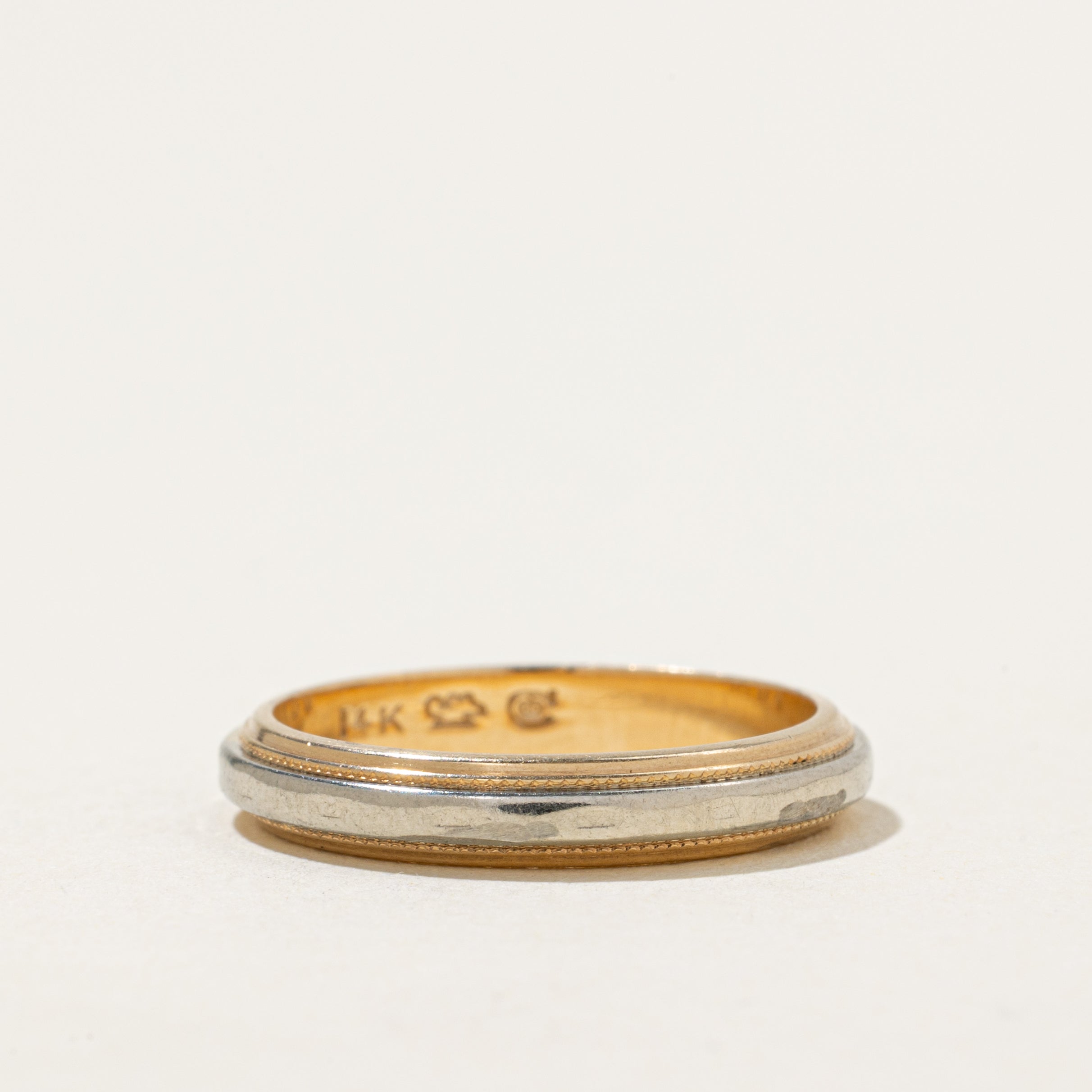 Vintage Canadian 14k Two Tone Gold Milgrain Band | 3.25mm | SZ 5.5