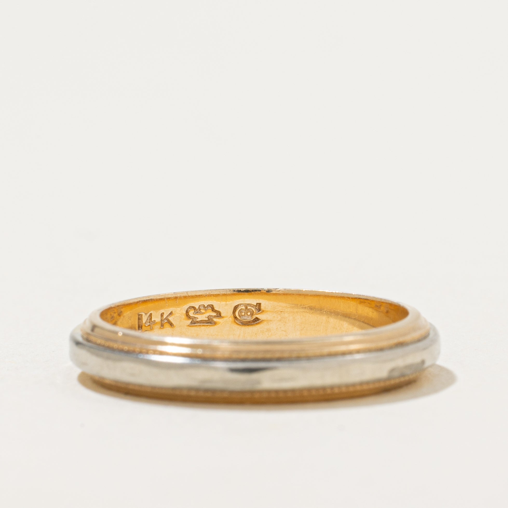Vintage Canadian 14k Two Tone Gold Milgrain Band | 3.25mm | SZ 5.5