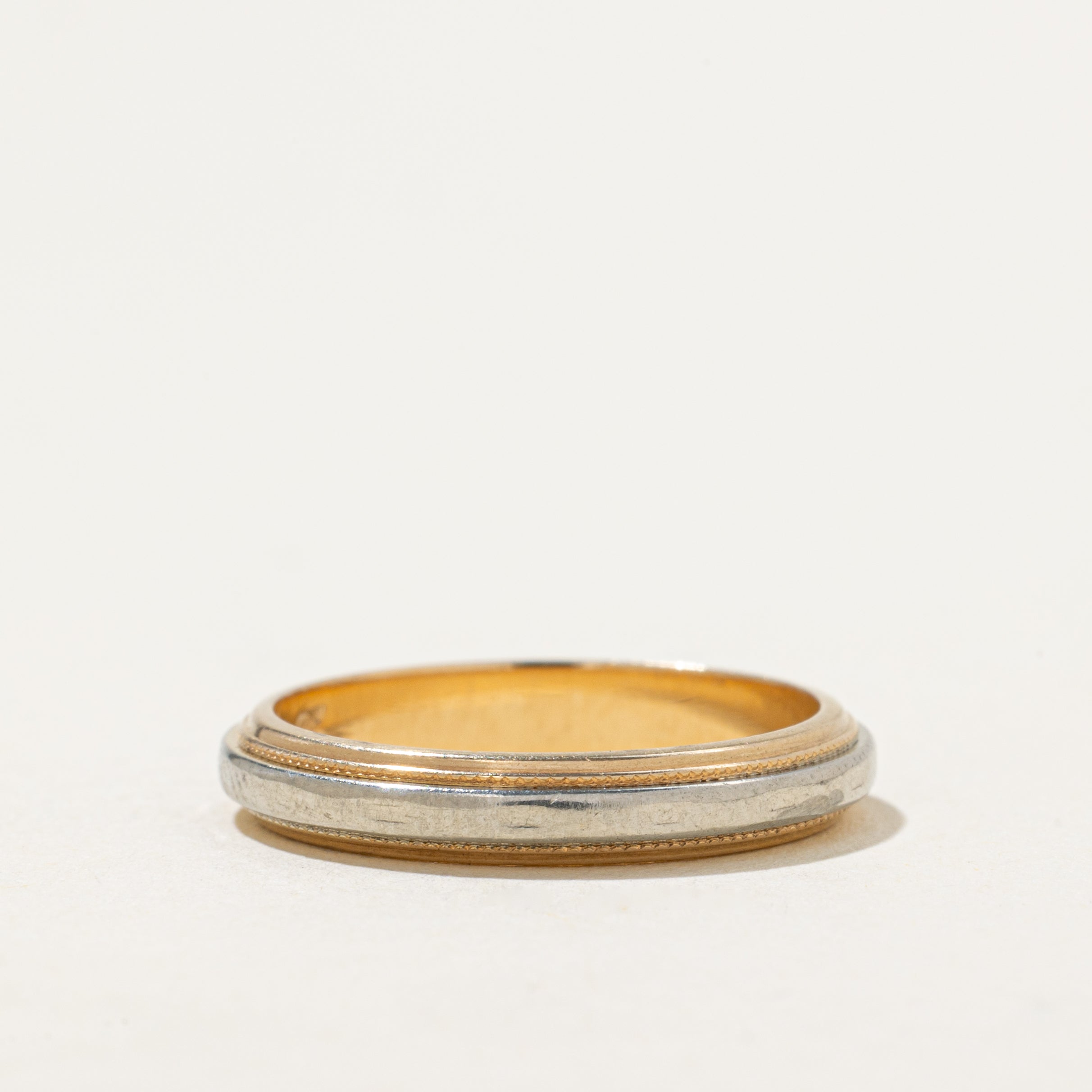 Vintage Canadian 14k Two Tone Gold Milgrain Band | 3.25mm | SZ 5.5