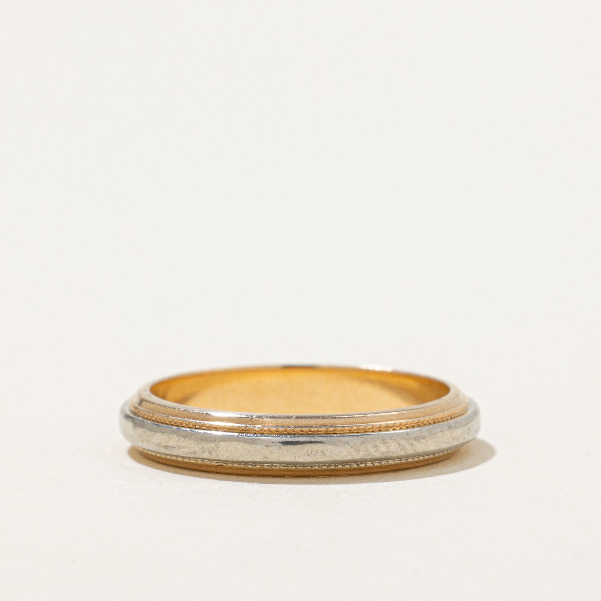 Vintage Canadian 14k Two Tone Gold Milgrain Band | 3.25mm | SZ 5.5