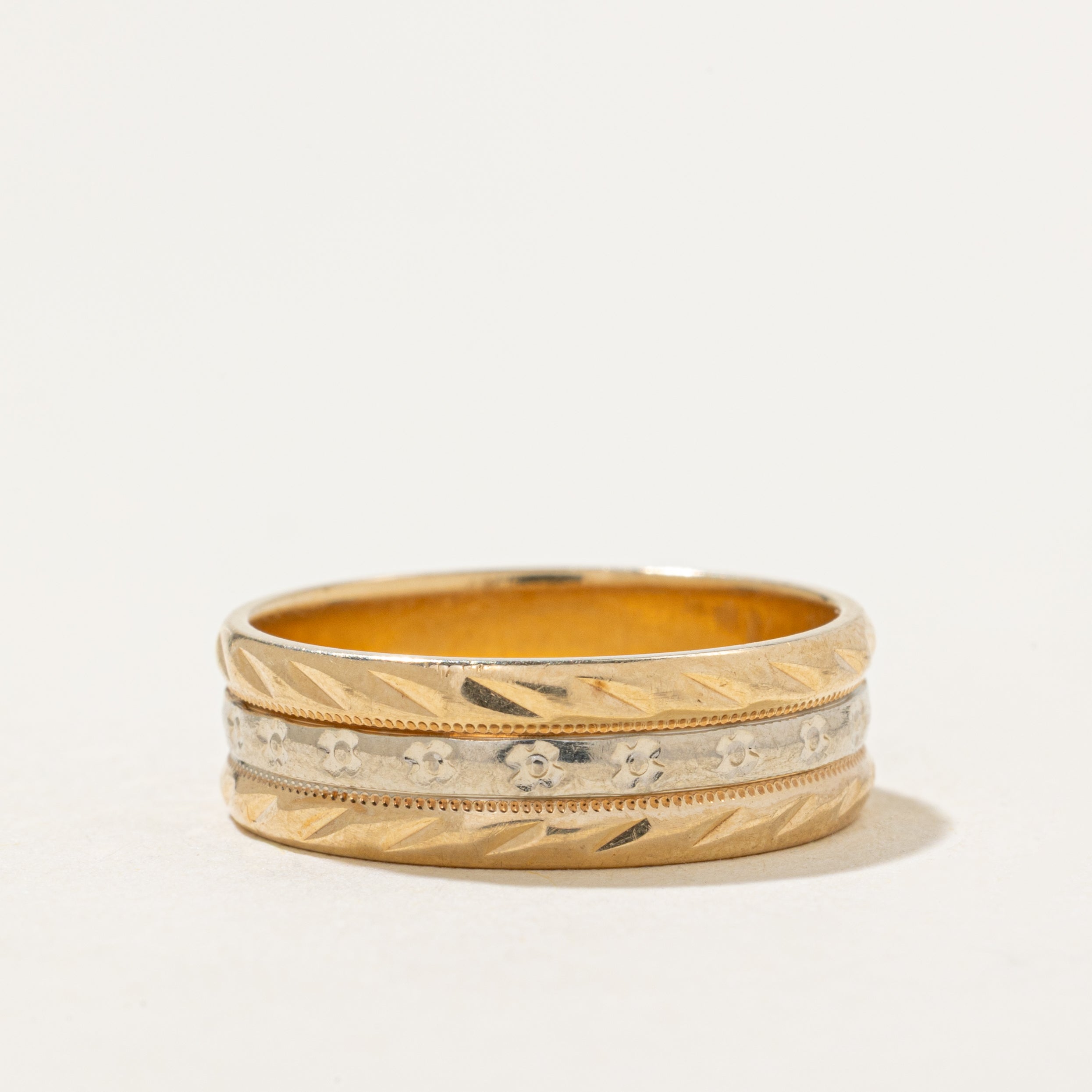 10k Gold Two Tone Gold Textured Band | SZ 6.75