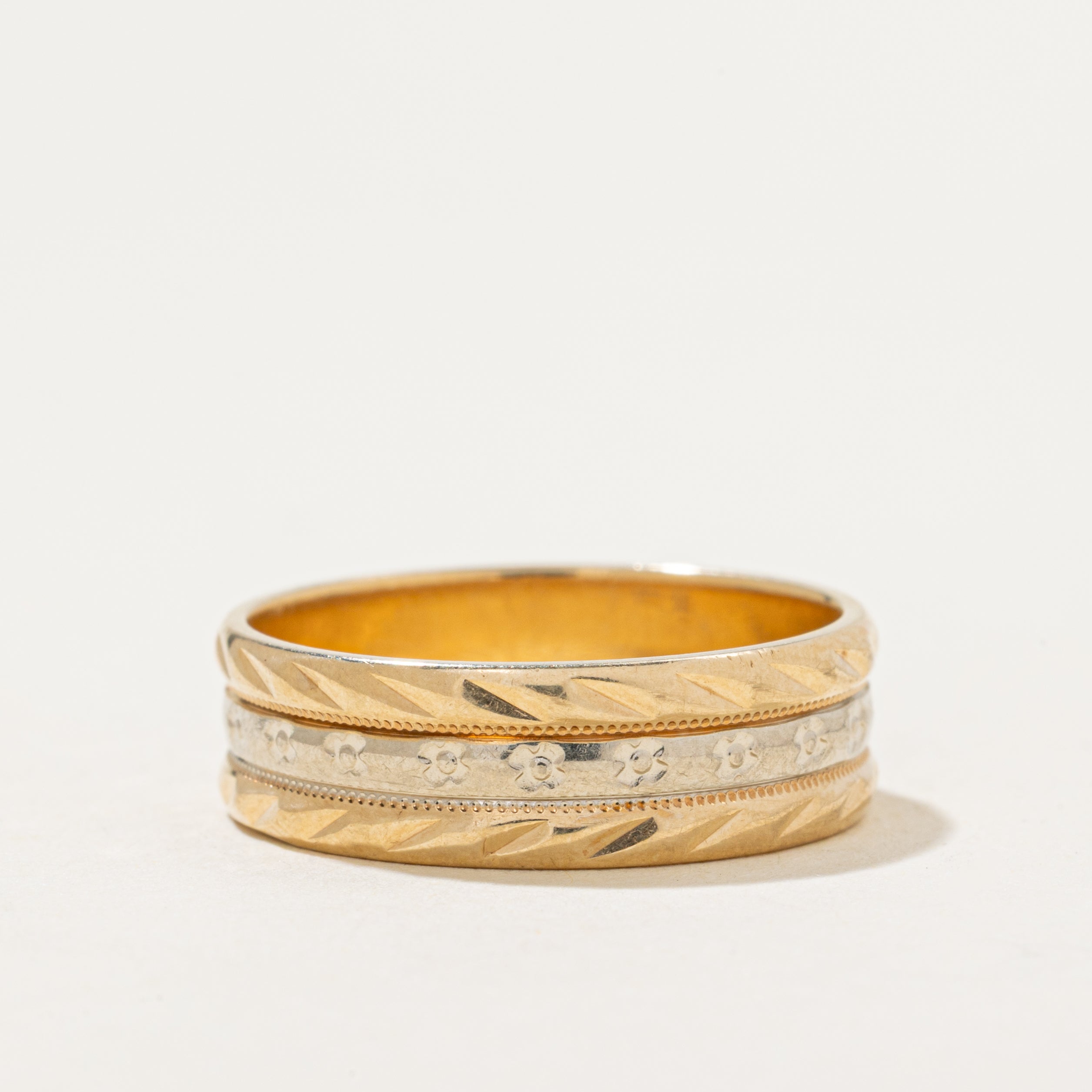 10k Gold Two Tone Gold Textured Band | SZ 6.75