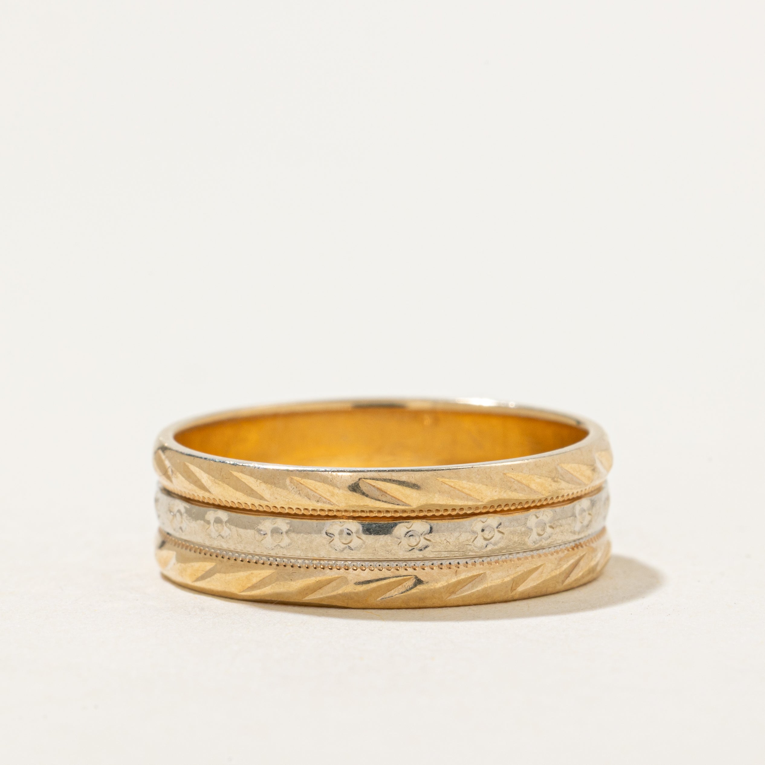 10k Gold Two Tone Gold Textured Band | SZ 6.75