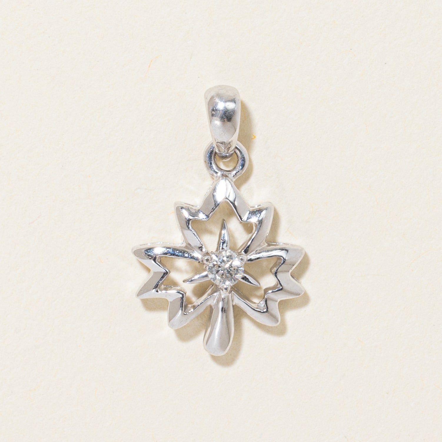 14k Single Stone Diamond Maple Leaf Charm | 0.06ct