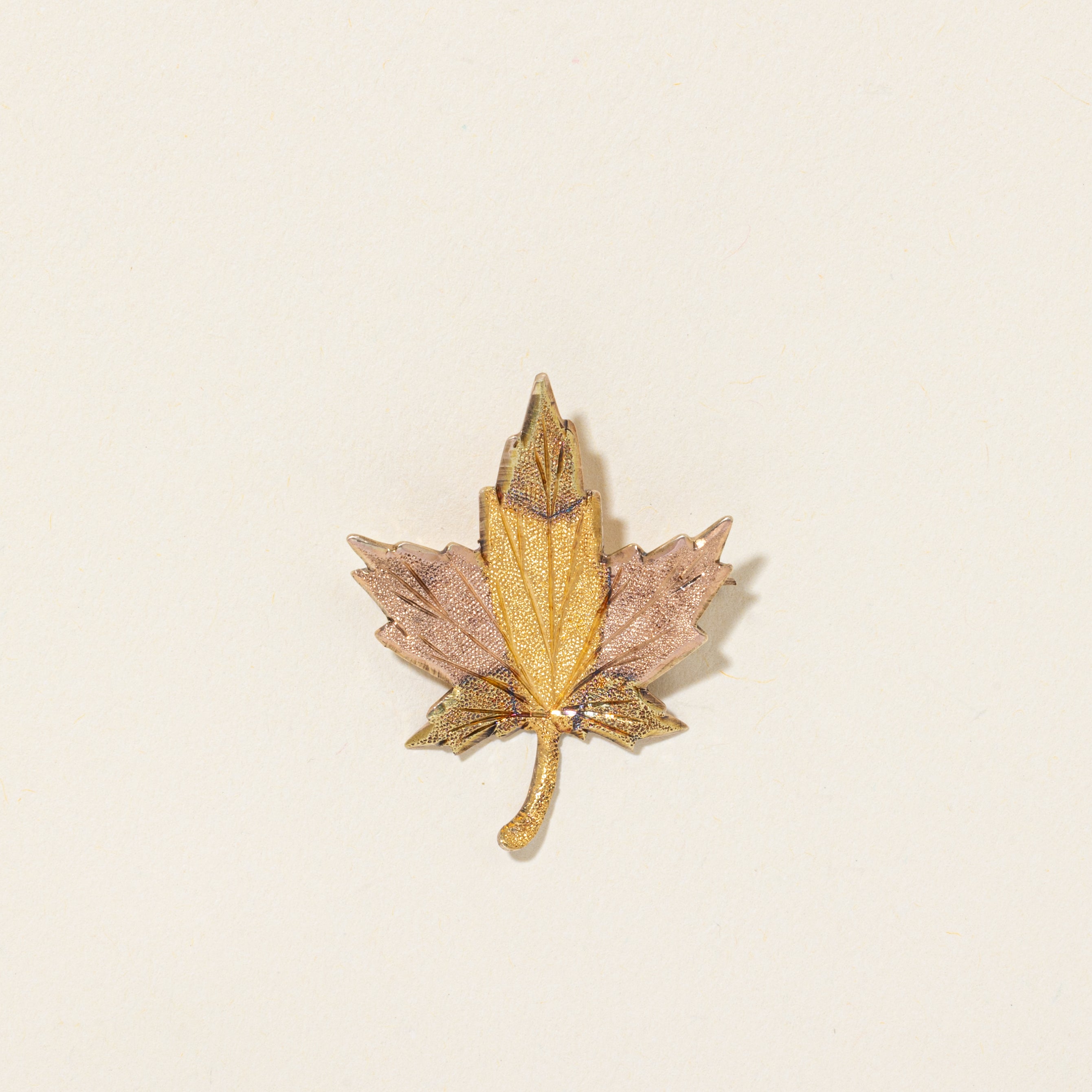 10k Two Tone Gold Textured Maple Leaf Brooch
