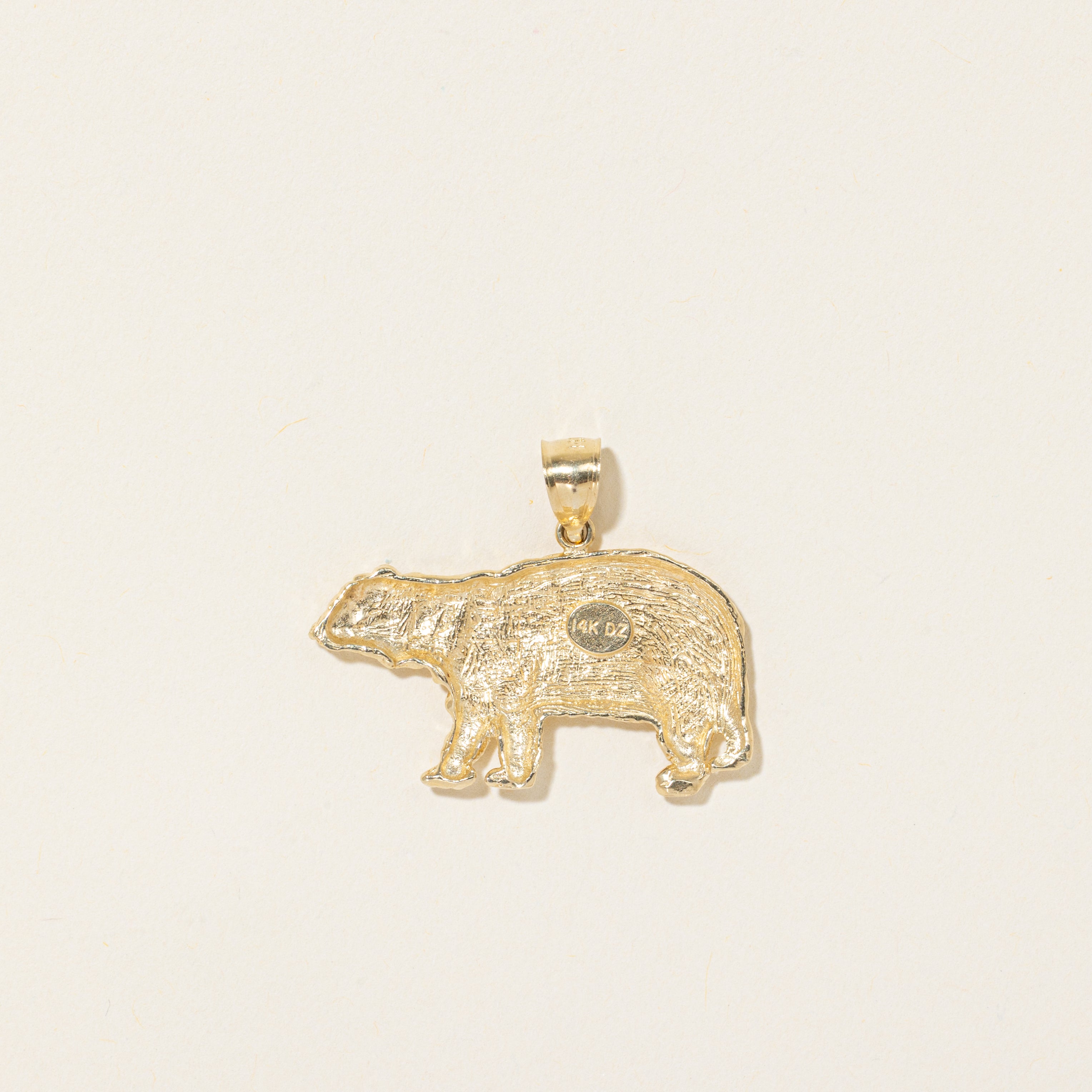 14k Yellow Gold Diamond Cut Polar Bear Pendant