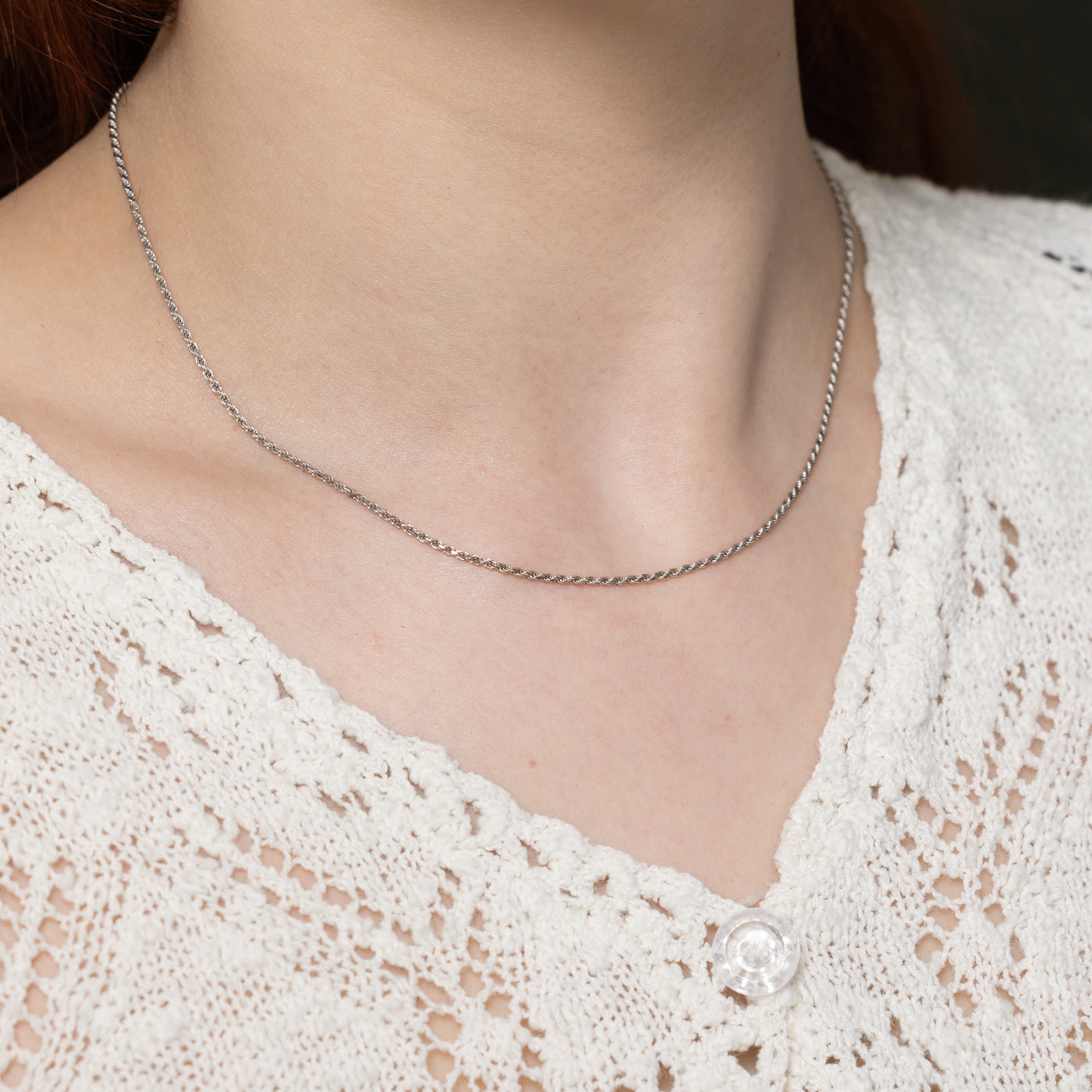 14K White Gold Thin Rope Chain | 16"