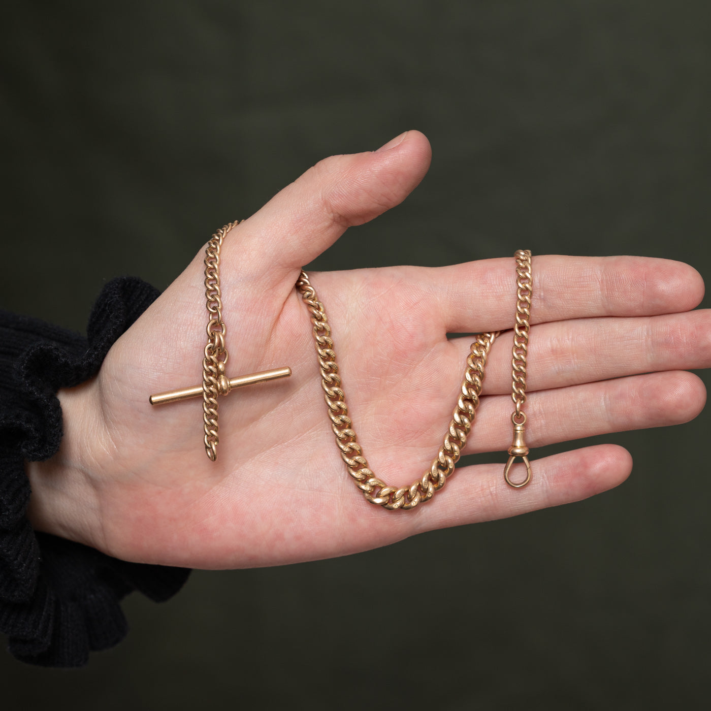 9K Rose Gold Curb Link Watch Chain | 12.5"