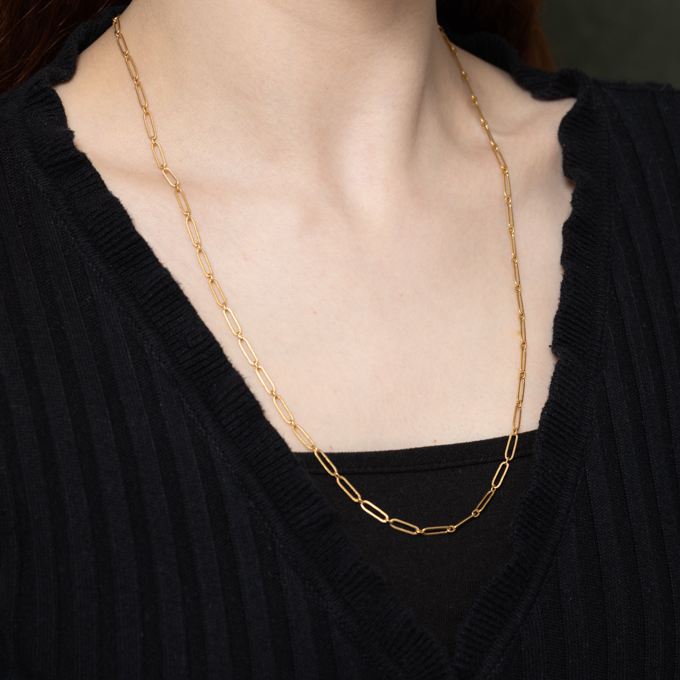 18K Yellow Gold Grooved Paperclip Chain | 23"