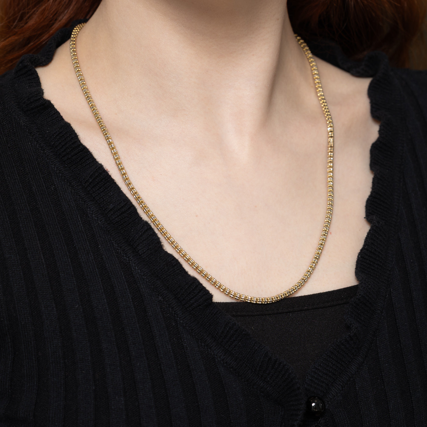 14K Yellow Gold with White Gold Diamond-Cut Illusion Bead Chain | 21"