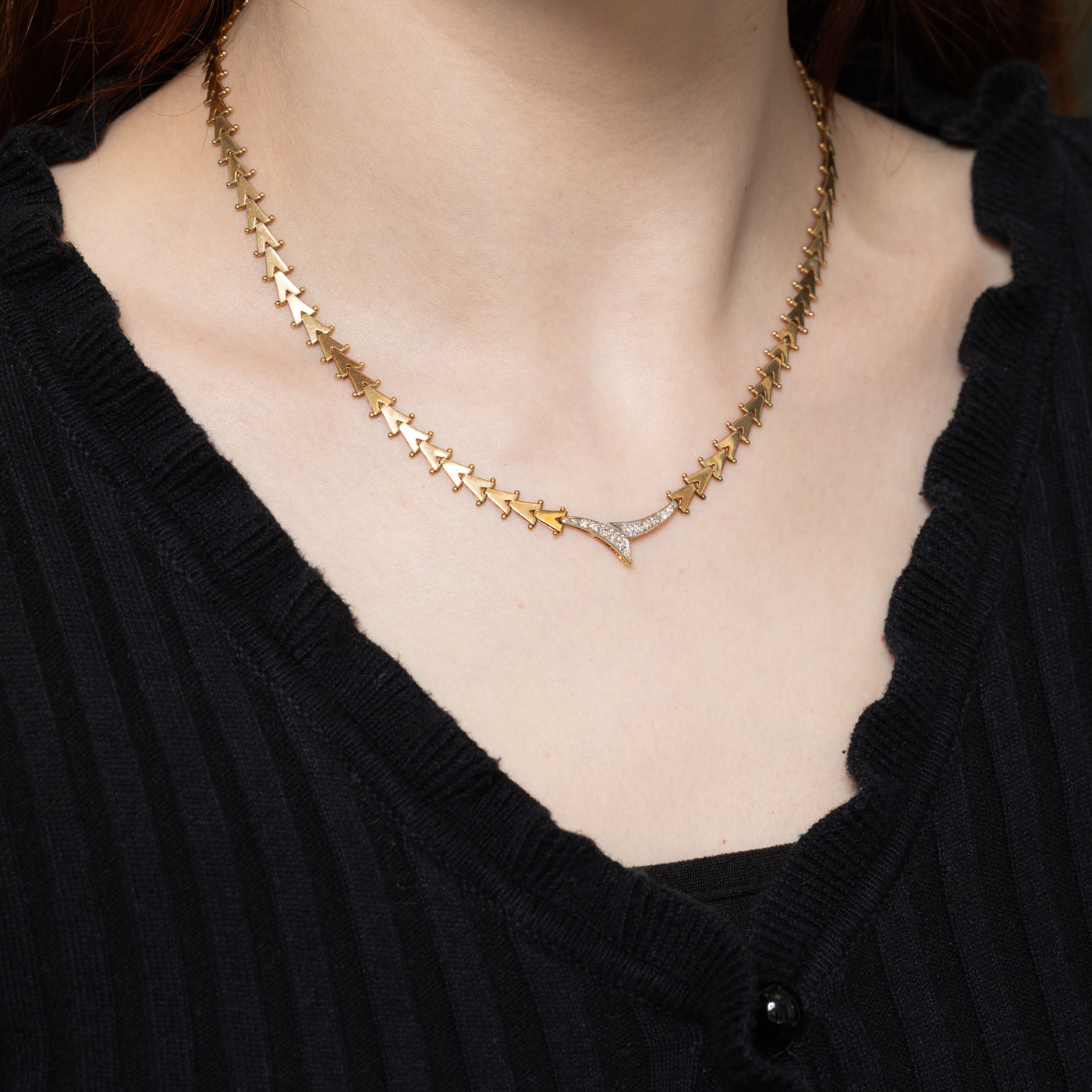 14K Diamond Chevron Design Pendant Necklace | 0.08ctw | 17"