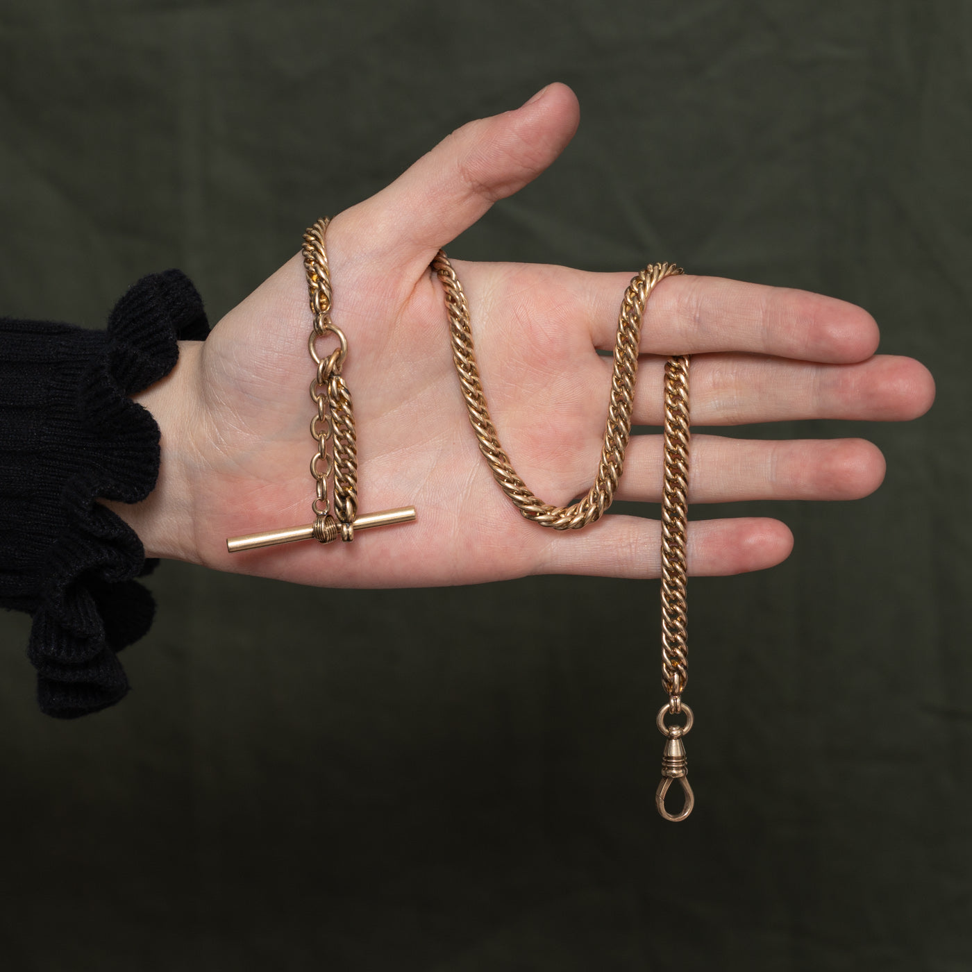 9K Yellow Gold Curb Link Watch Chain | 15.5"