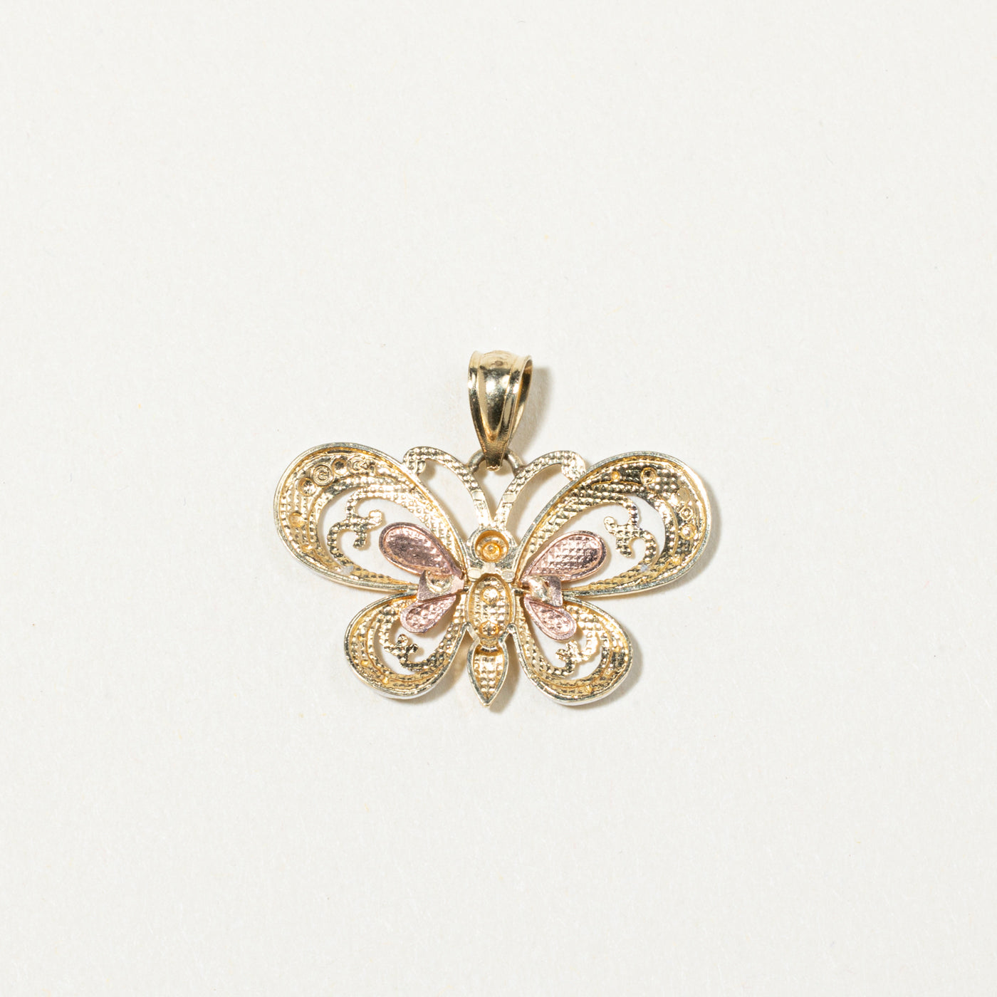 10k Tri Tone Gold Butterfly Pendant