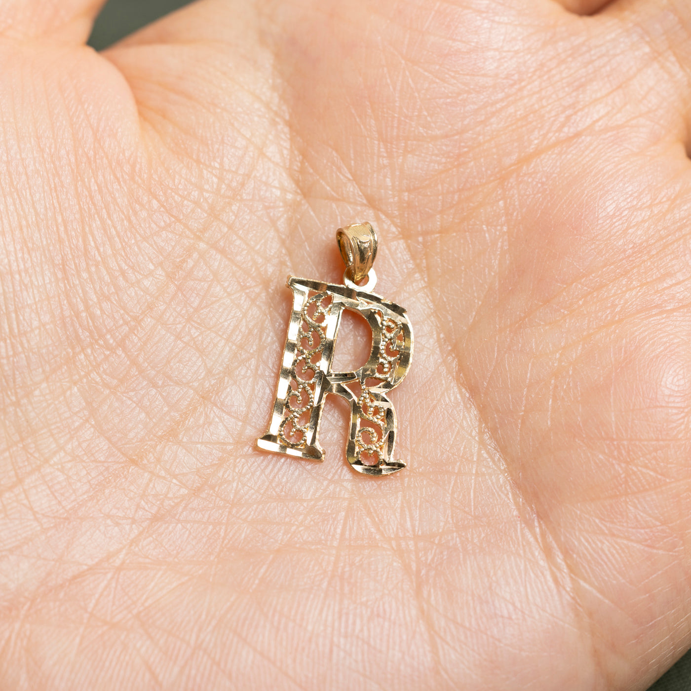 10k Yellow Gold "R" Initial Pendant