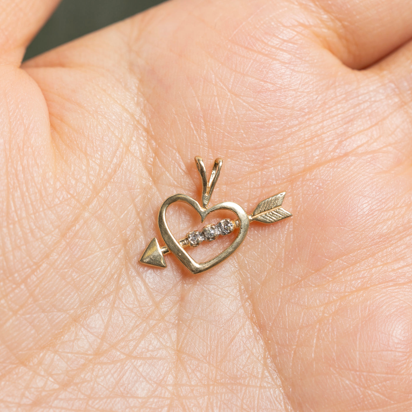 14K Yellow Gold Diamond Heart & Arrow Pendant | 0.03ct