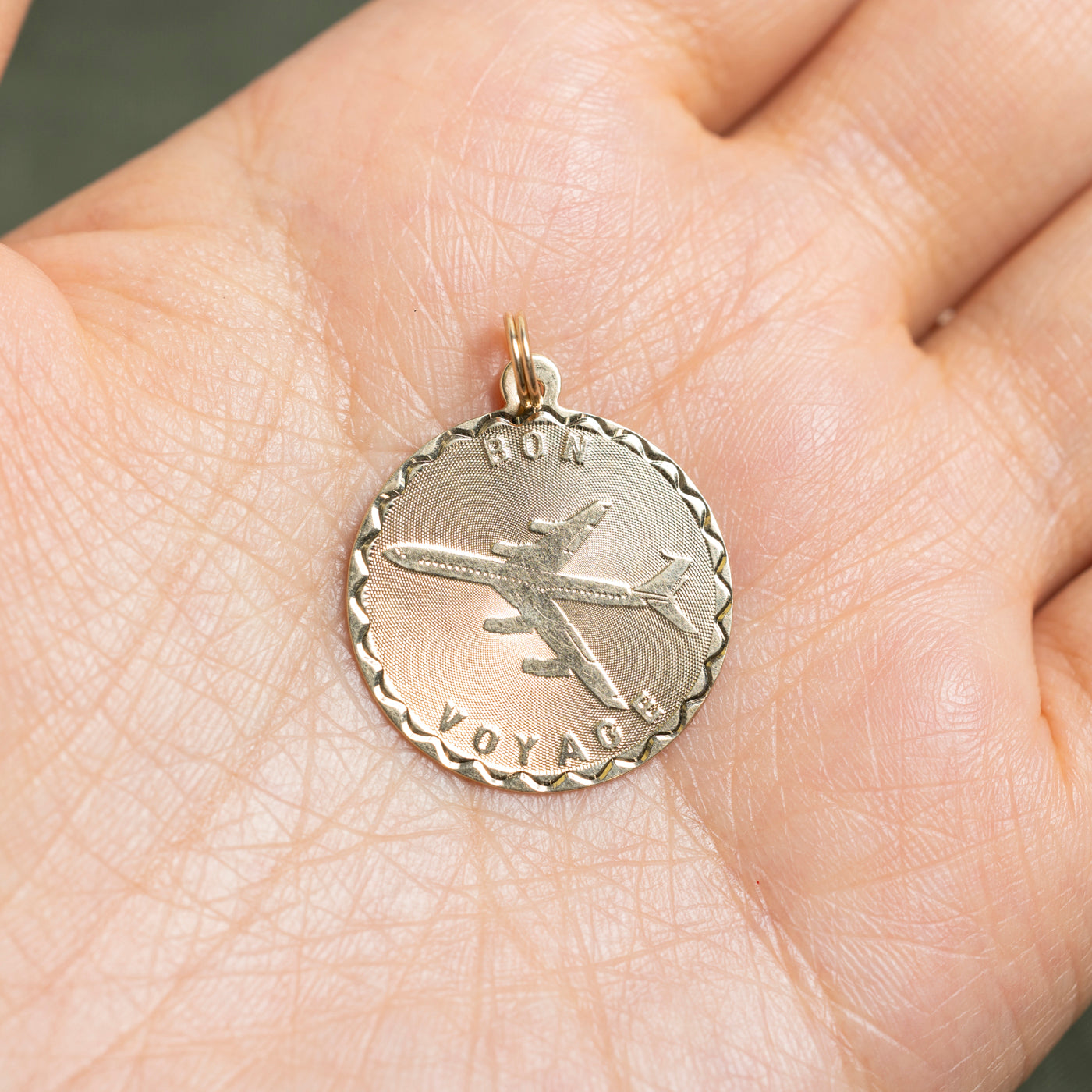 14k Yellow Gold "Bon Voyage" Airplane Pendant