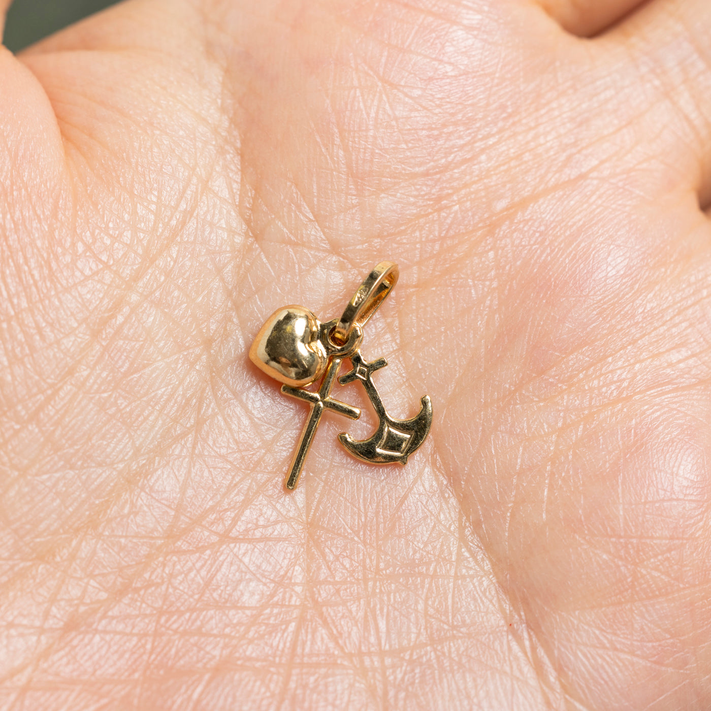 18k Yellow Gold Cross, Heart & Anchor Charm
