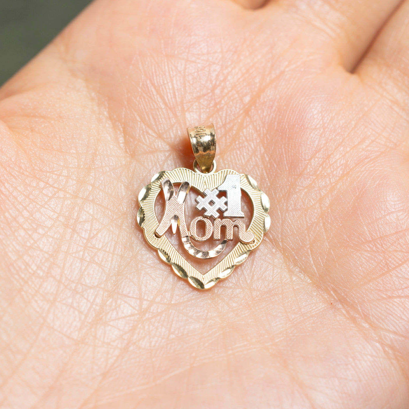 10k Yellow Gold "#1 Mom" Heart Pendant