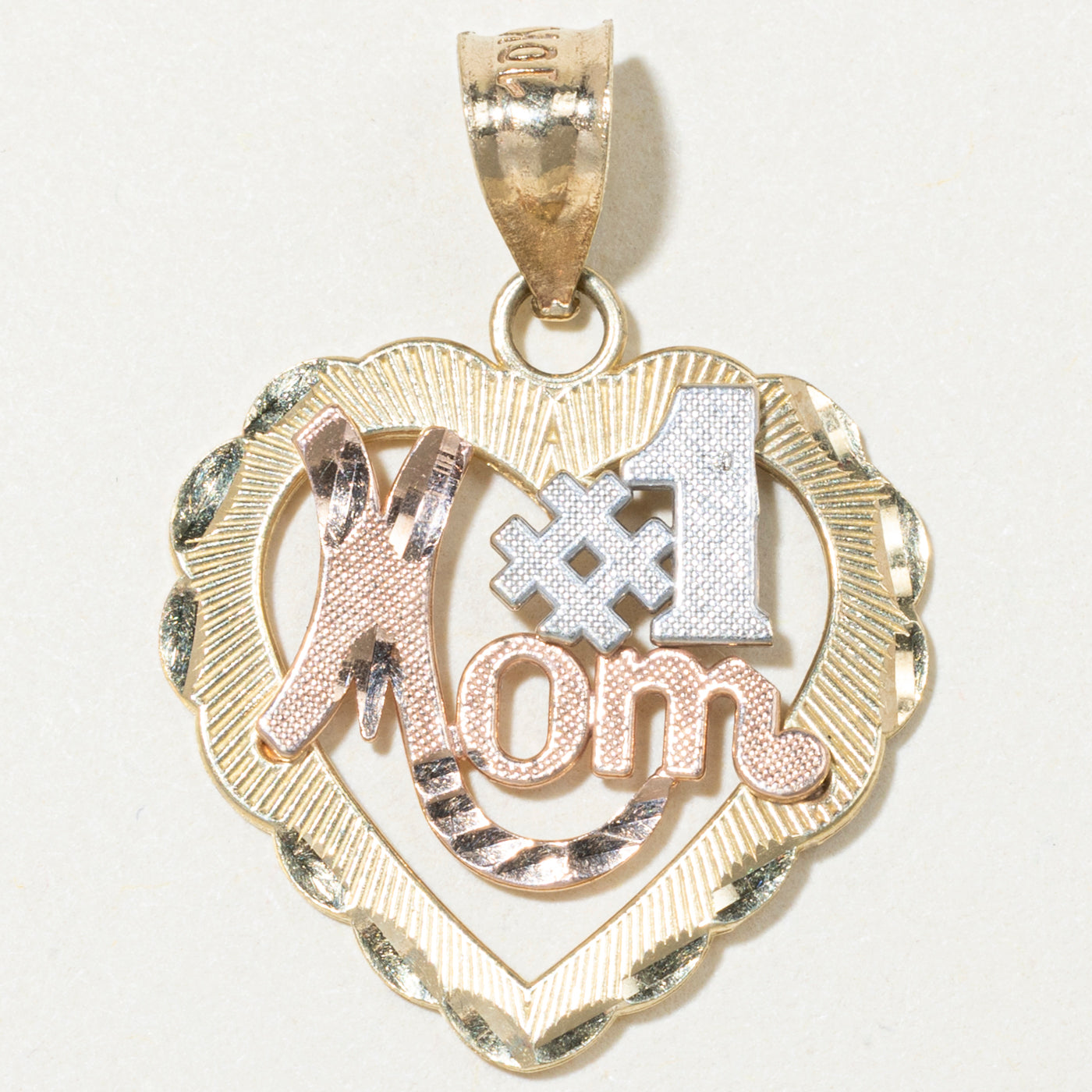 10k Yellow Gold "#1 Mom" Heart Pendant