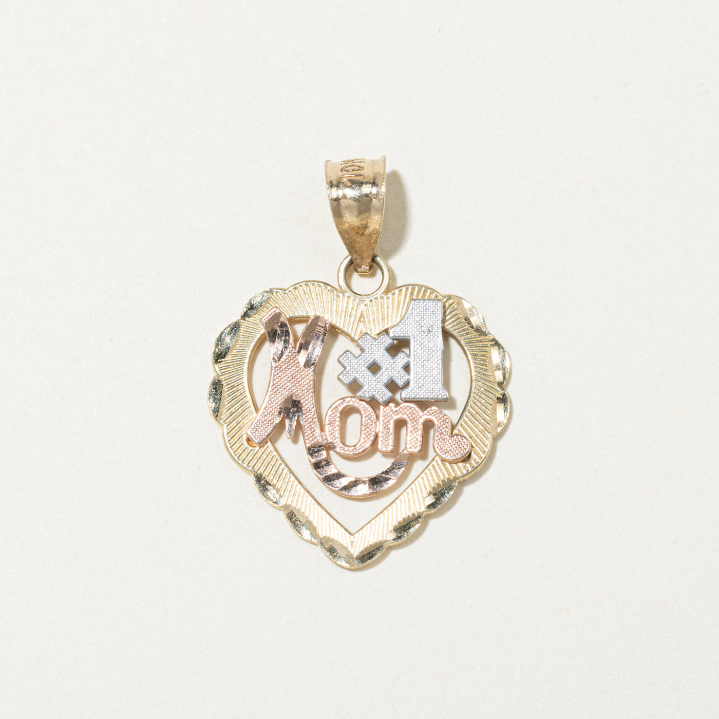 10k Yellow Gold "#1 Mom" Heart Pendant
