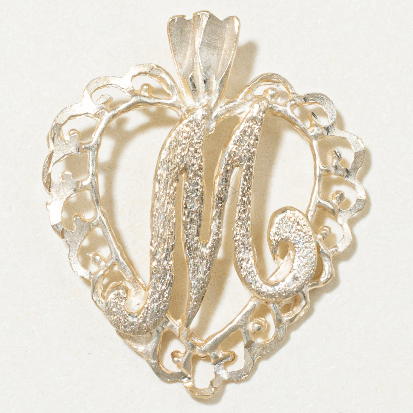 10k Yellow Gold "M" Heart Initial Charm