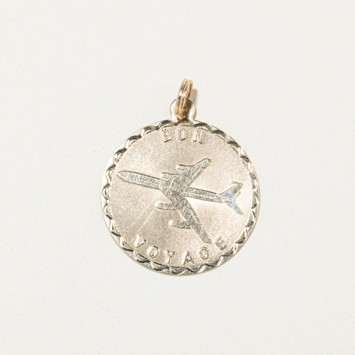 14k Yellow Gold "Bon Voyage" Airplane Pendant
