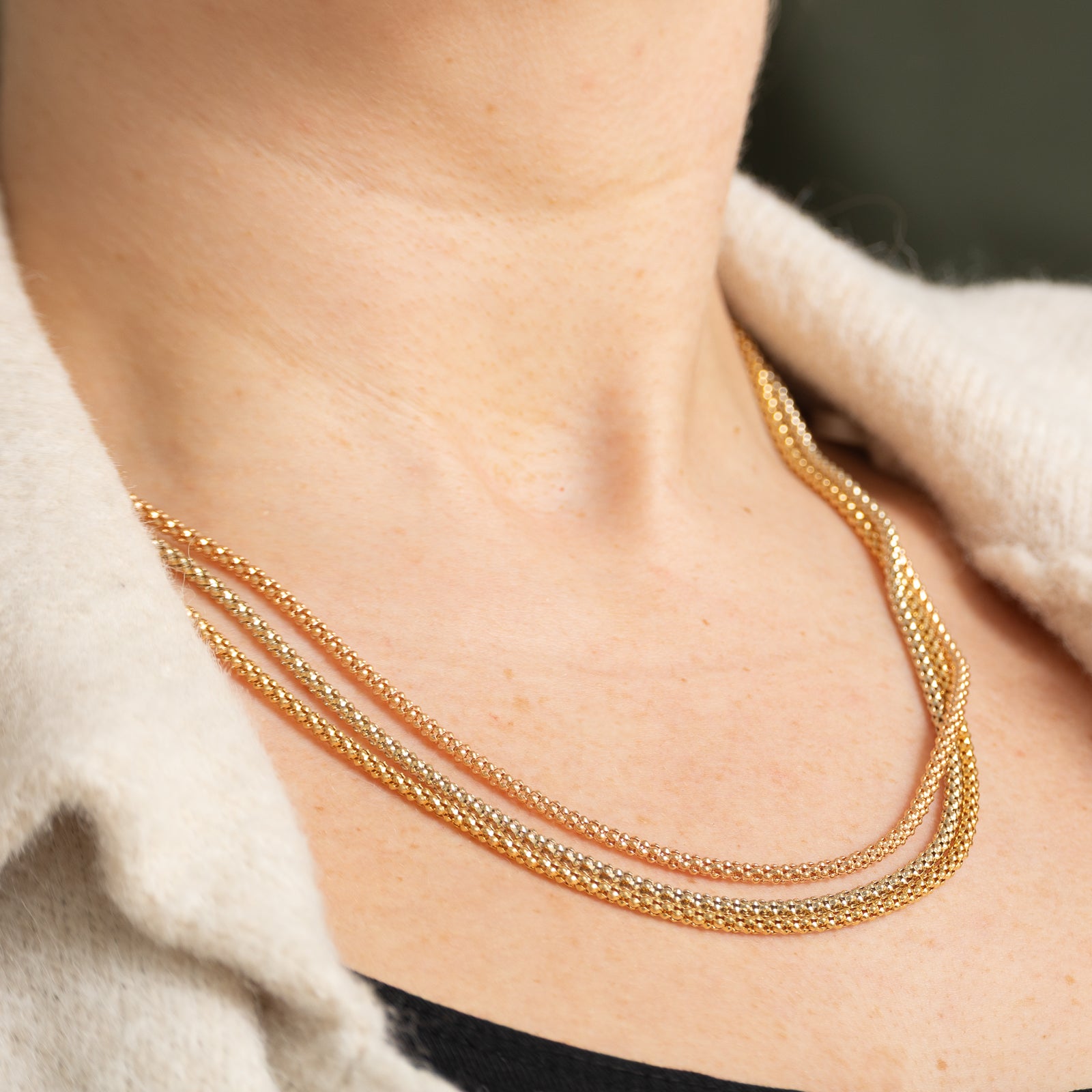 Italian 18k Tri Tone Gold Layered Popcorn Chain | 17"