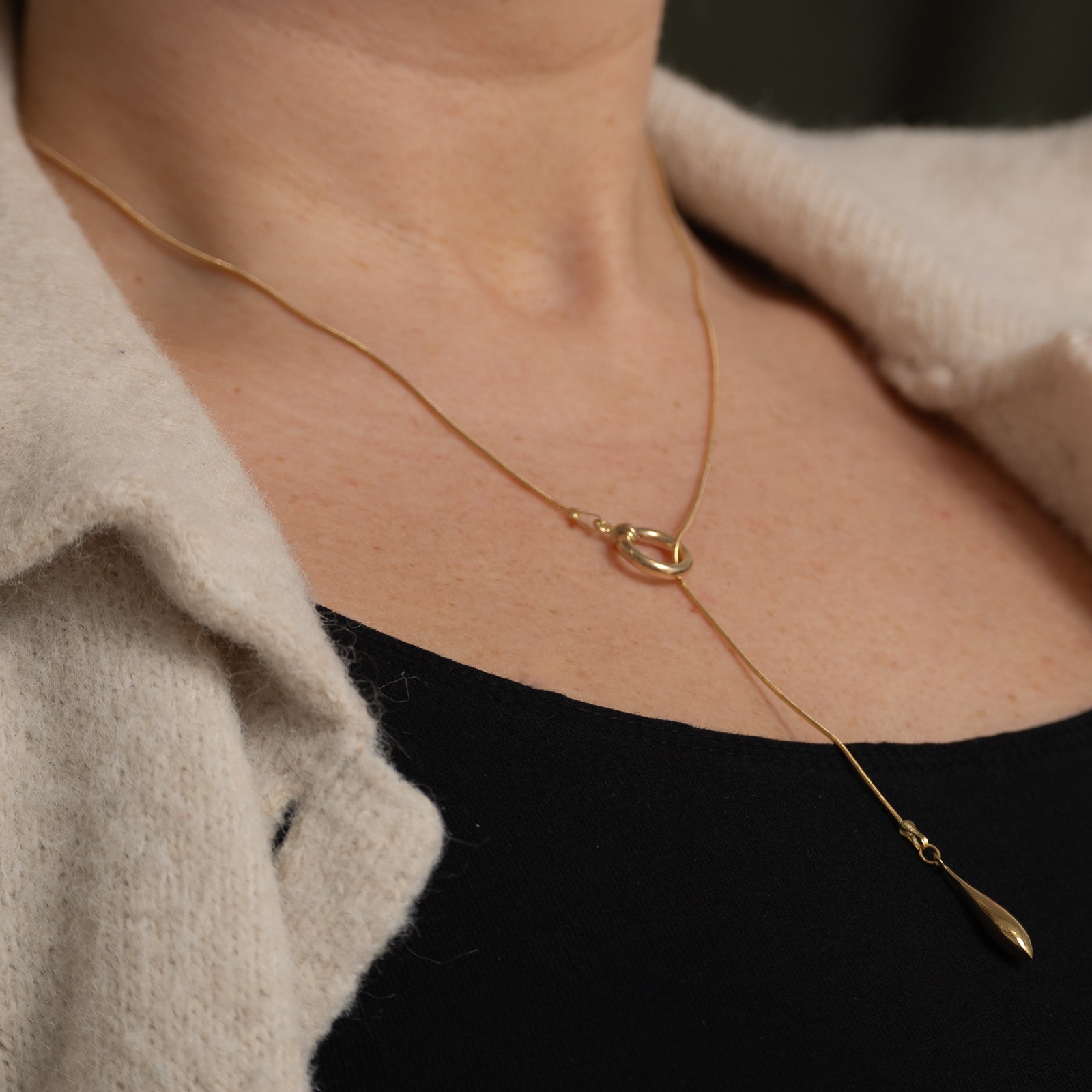 Canadian 10k Yellow Gold Snake Chain Lariat Necklace | 21.5"