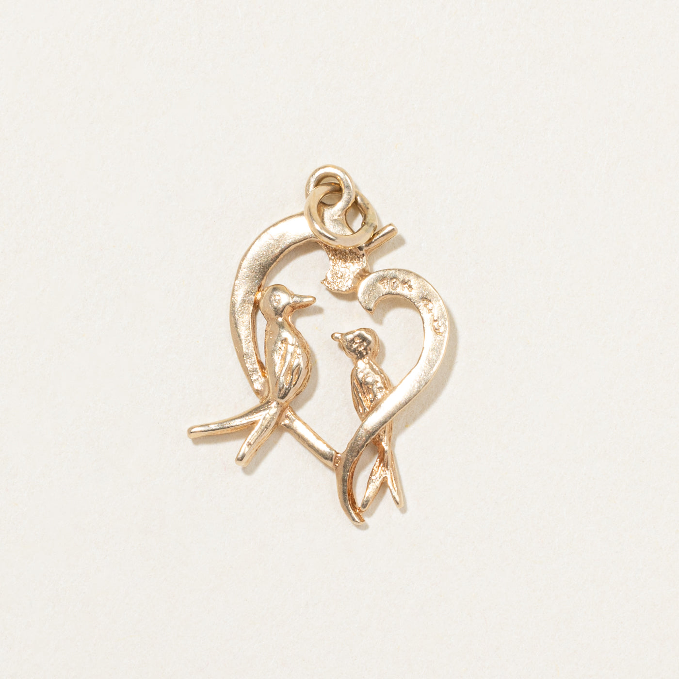 10k Yellow Gold Love Birds in Heart Charm
