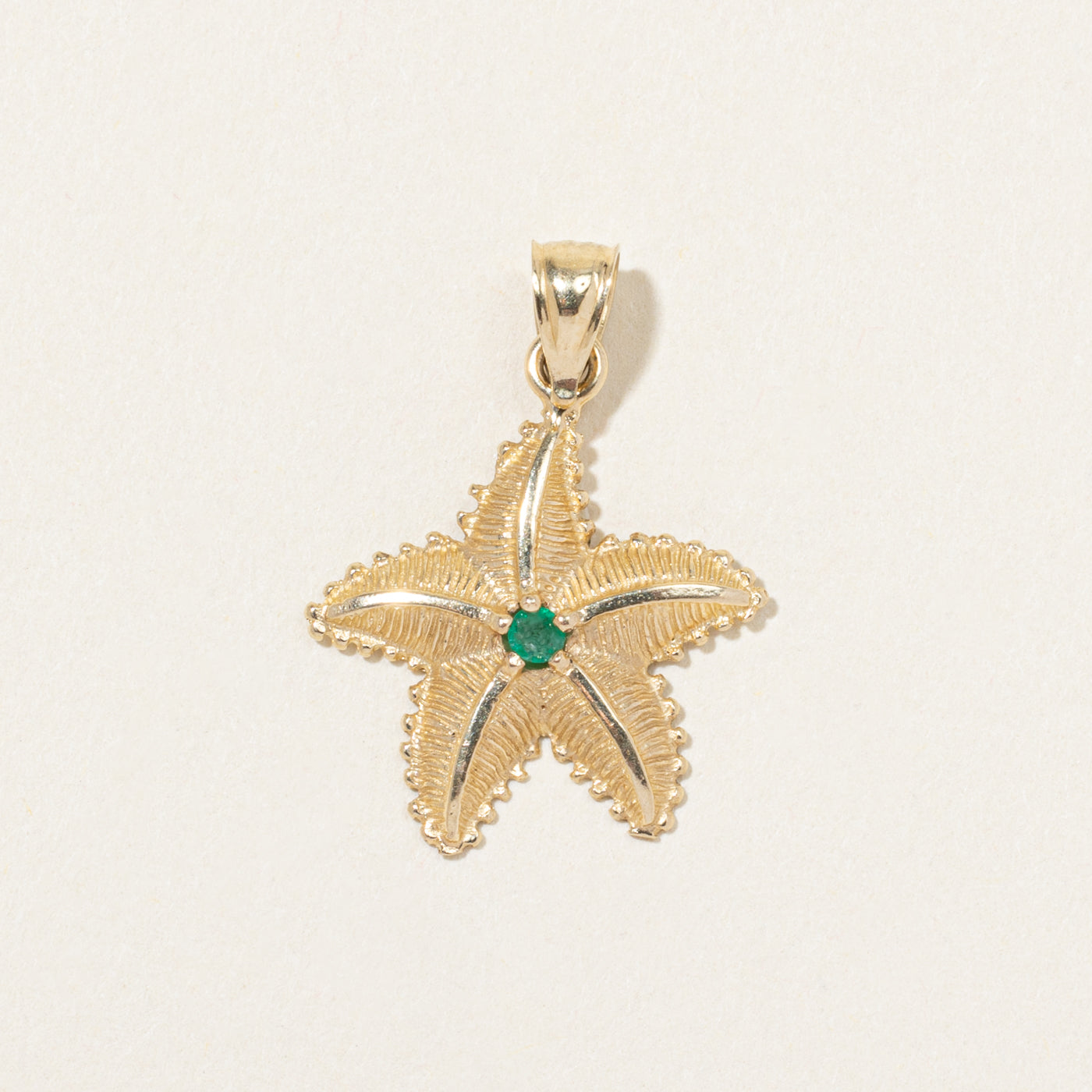 14k Yellow Gold Emerald Starfish Pendant