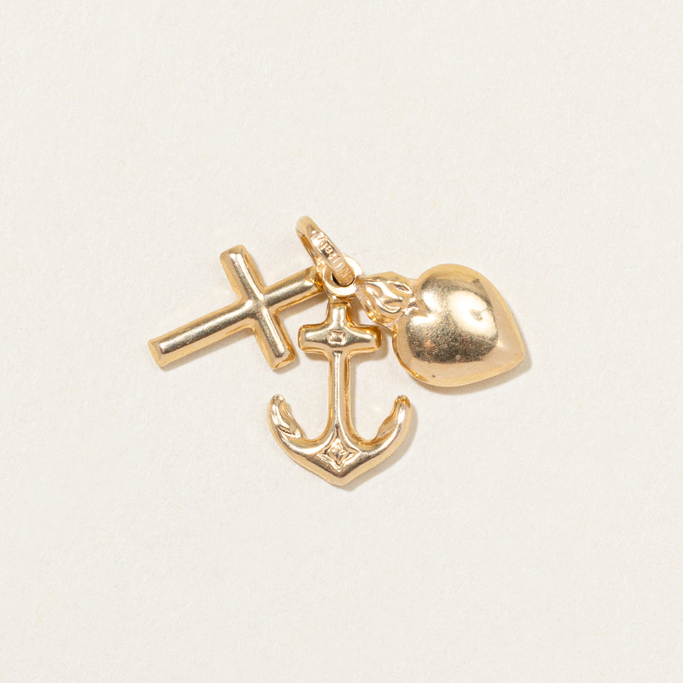 18k Yellow Gold Heart, Cross & Anchor Charm