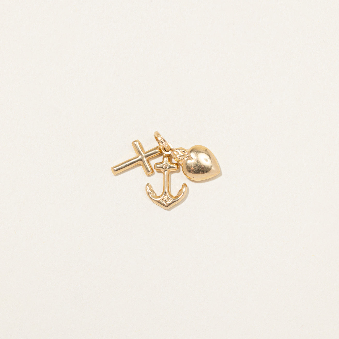 18k Yellow Gold Heart, Cross & Anchor Charm