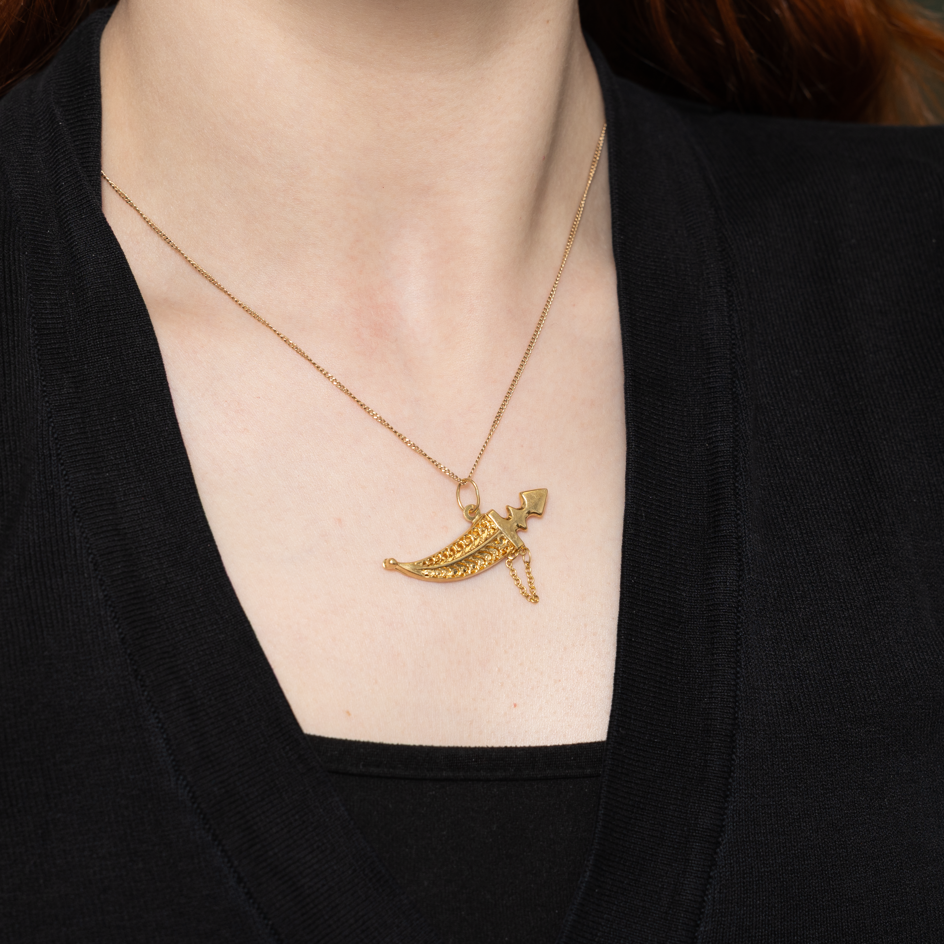 Italian 18k Yellow Gold Dagger & Sheath Pendant