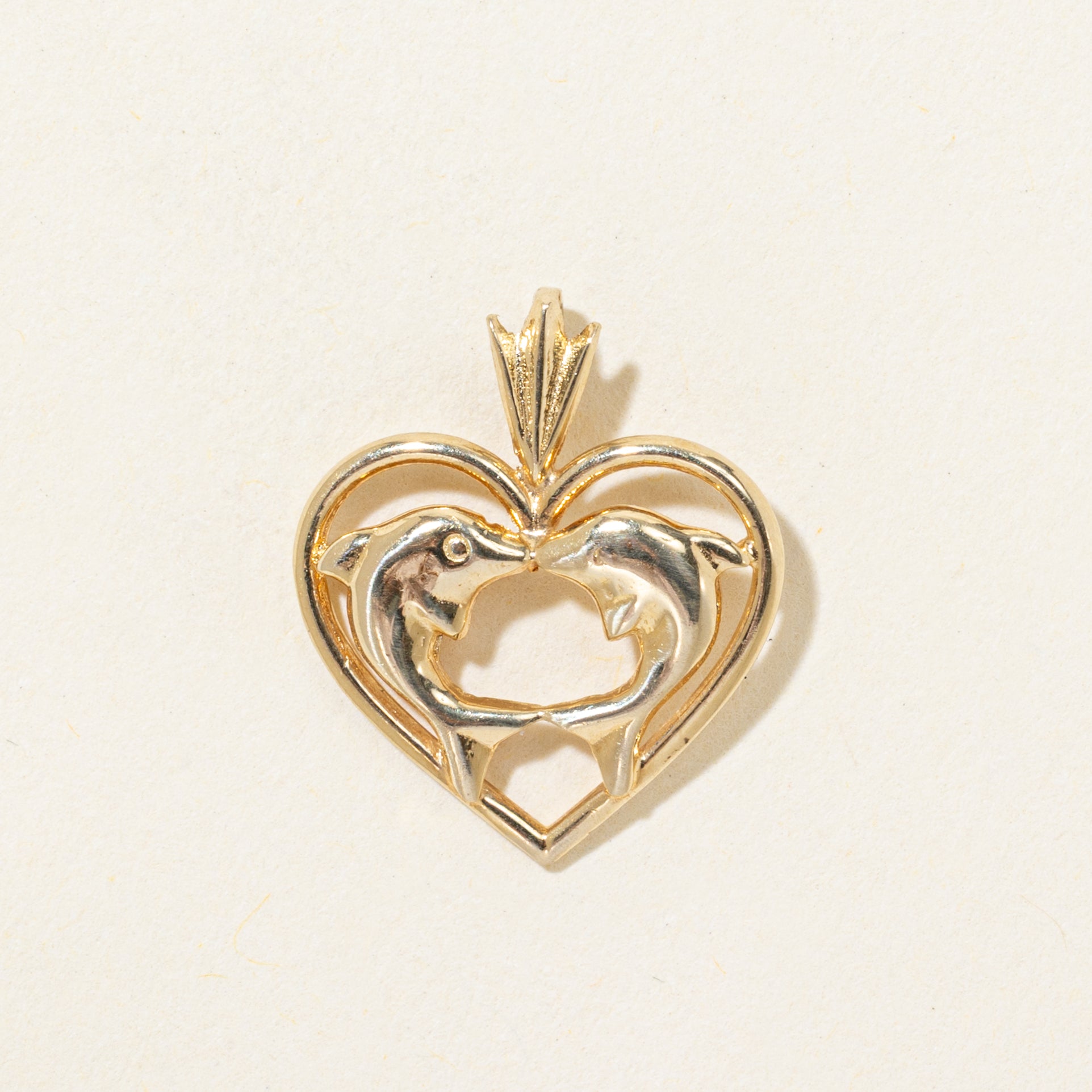 10k Yellow Gold Dolphin Heart Pendant