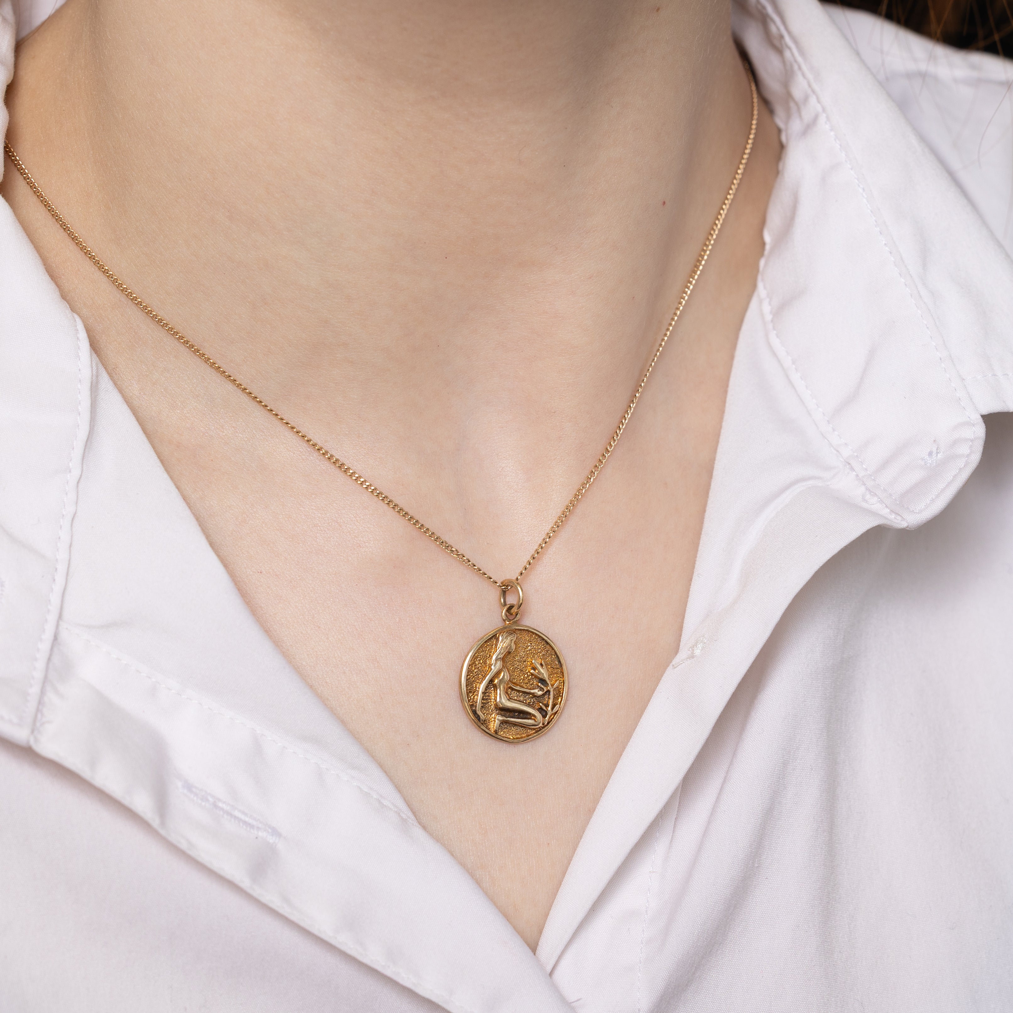 10k Yellow Gold Embossed Virgo Zodiac Charm