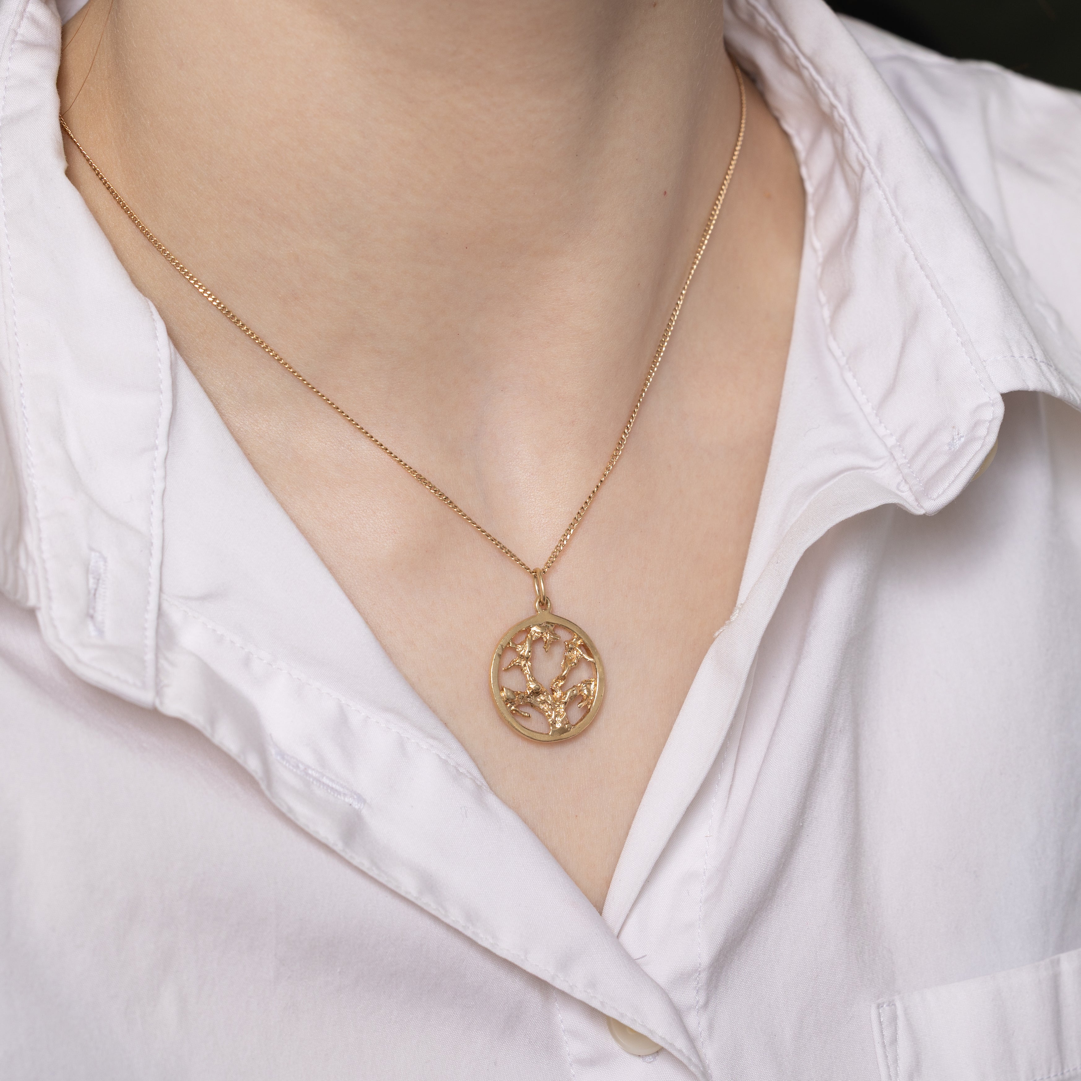 14k Yellow Gold Branches Circle Charm